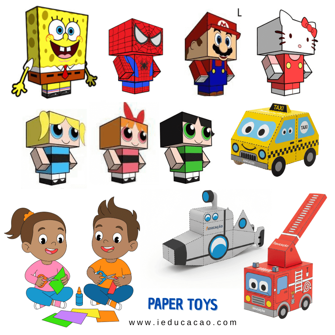 Paper Toys Brinquedos de papel para Montar - brinquedos de montar para o Dia das Crianças - Atividades Lúdicas para crianças com papper toys moldes