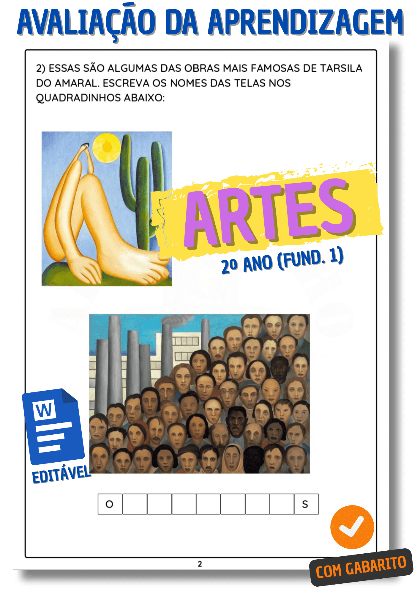 Provas Editáveis para Avaliação da Aprendizagem no 2º ano do Ensino Fundamental 1 -  Prova de artes para o 2º ano fundamental 1 - atividade avaliativa de artes