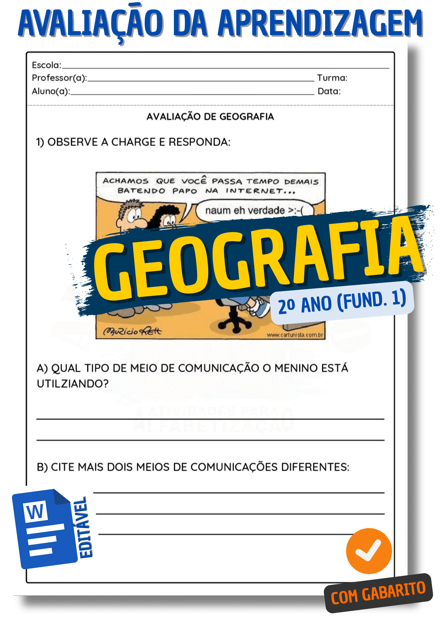 Provas Editáveis para Avaliação da Aprendizagem no 2º ano do Ensino Fundamental 1 -  Prova de geografia para o 2º ano fundamental 1 - atividade avaliativa de geografia