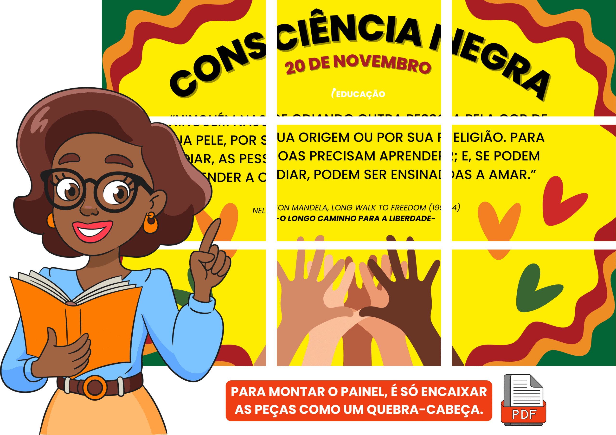 Como montar o Painel da Consciência Negra - Painel Com frase de Nelson Mandela para o dia da consciência negra