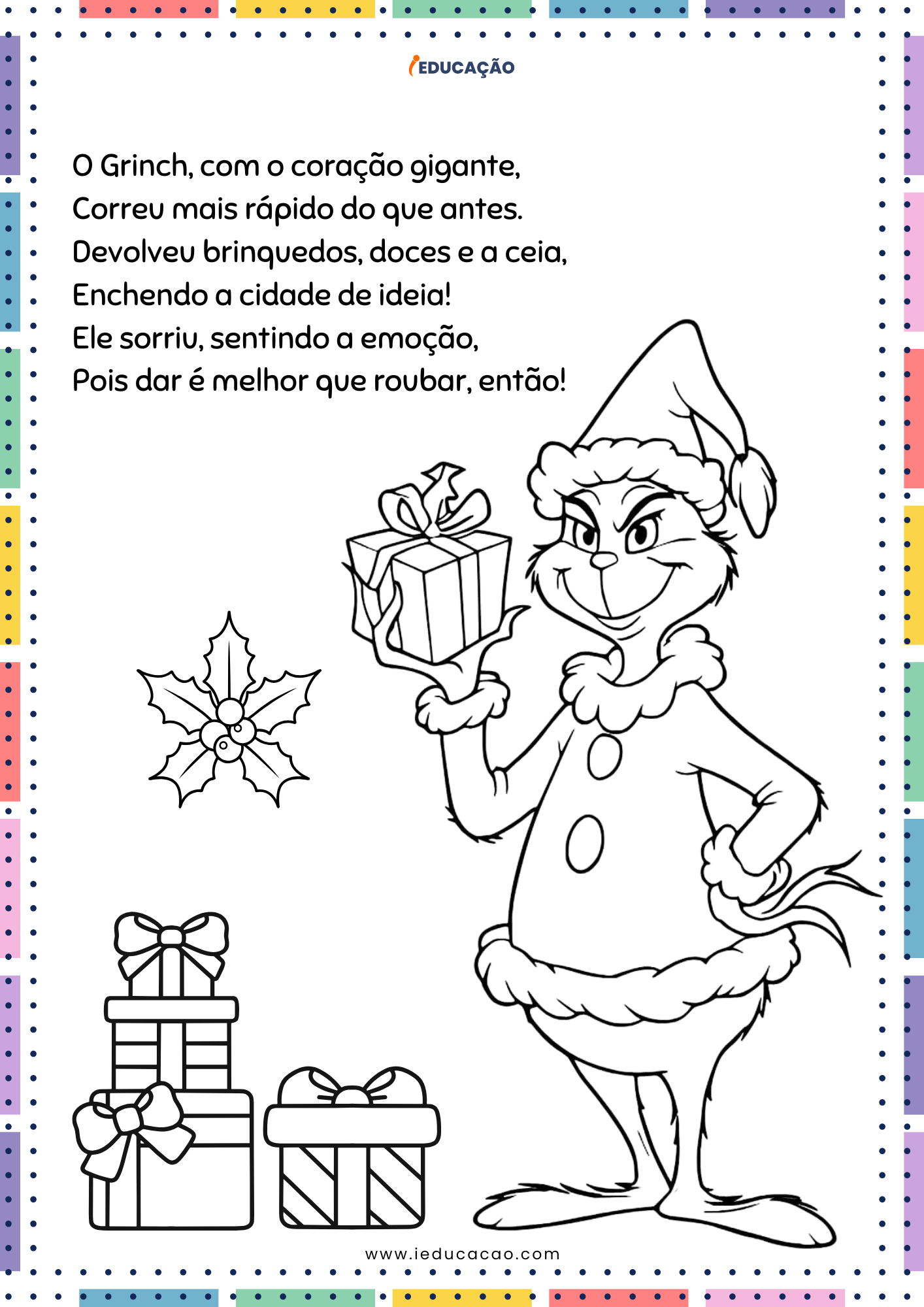 Desenhos do Grinch Para Colorir no Natal Desenhos do Grinch Para Colorir no Natal Com texto Rimado para Leitura