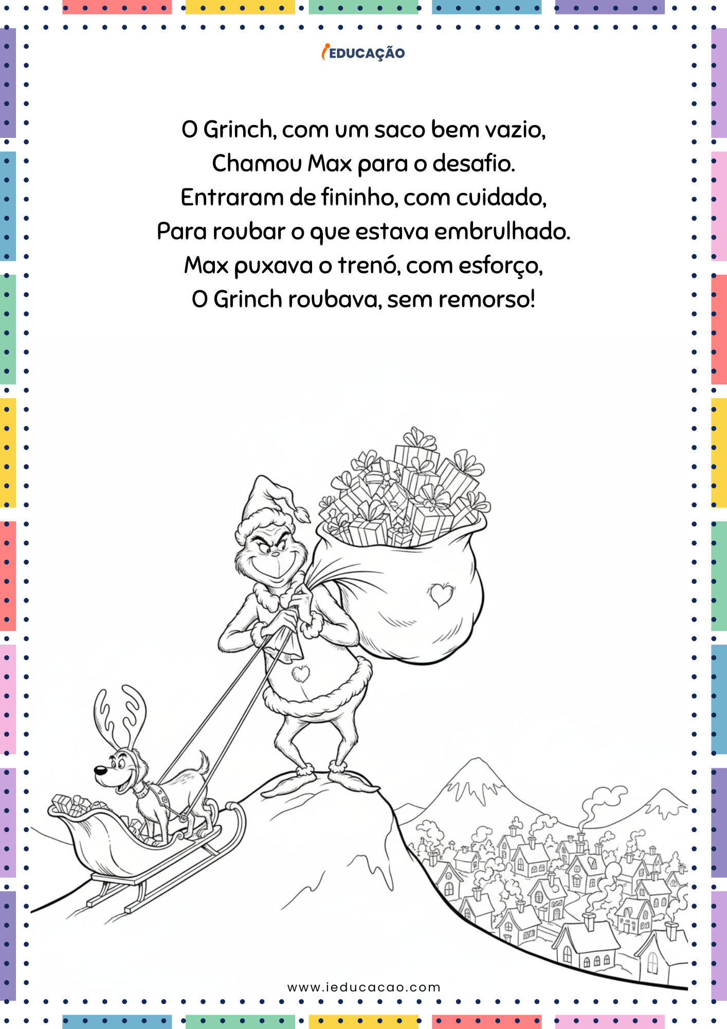 Desenhos do Grinch Para Colorir no Natal Desenhos do Grinch Para Colorir no Natal com texto para leitura de natal