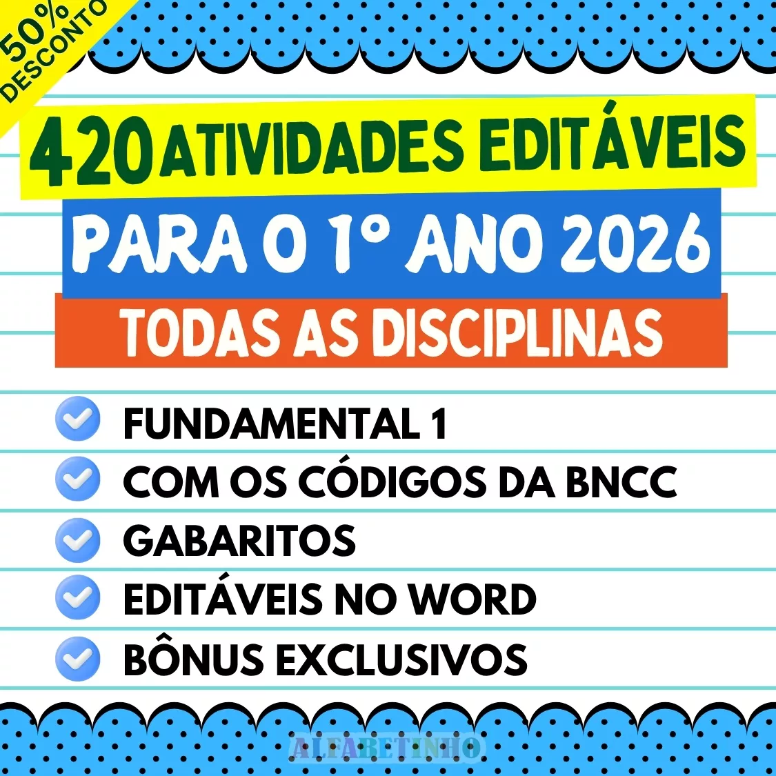 420 Atividades Editáve Para 1º Ano - BNCC 2026 - Todas as disciplinas Recursos Pedagógicos - Fundamental - Anos Iniciais