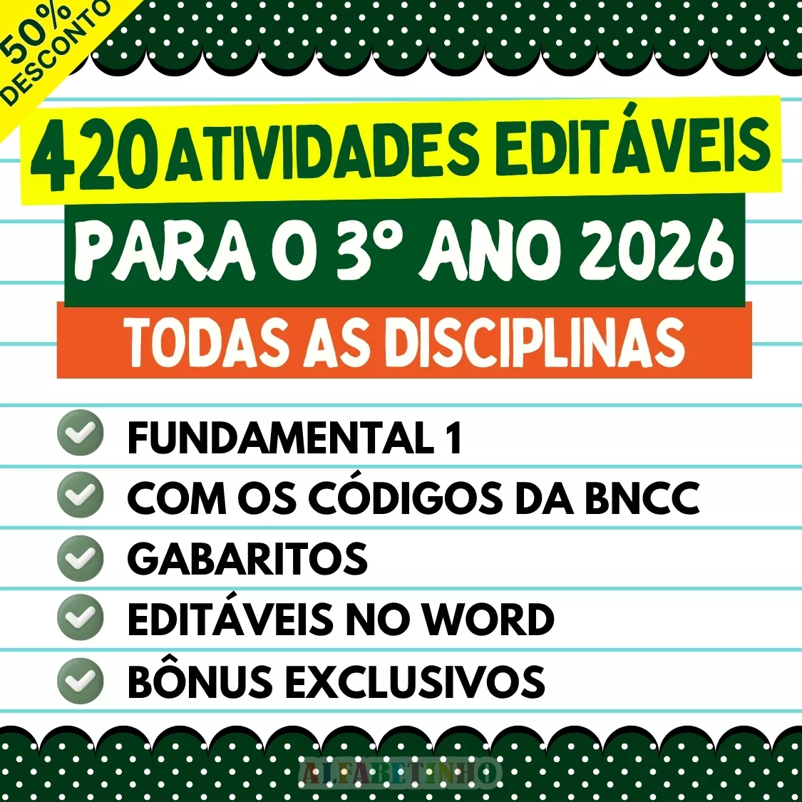 420 Atividades Editáve Para 3º Ano - BNCC 2026 - Todas as disciplinas Recursos Pedagógicos - Fundamental - Anos Iniciais