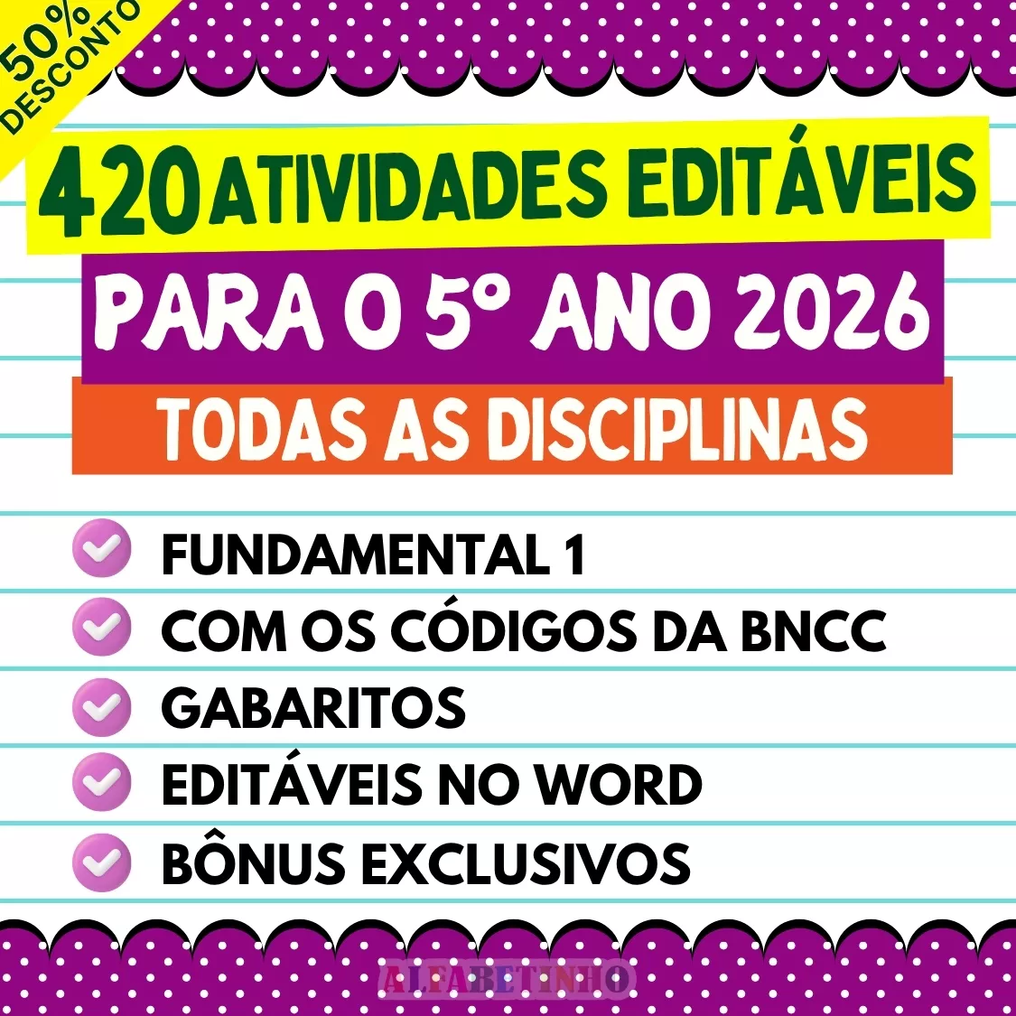 420 Atividades Editáve Para 5º Ano - BNCC 2026 - Todas as disciplinas Recursos Pedagógicos - Fundamental - Anos Iniciais
