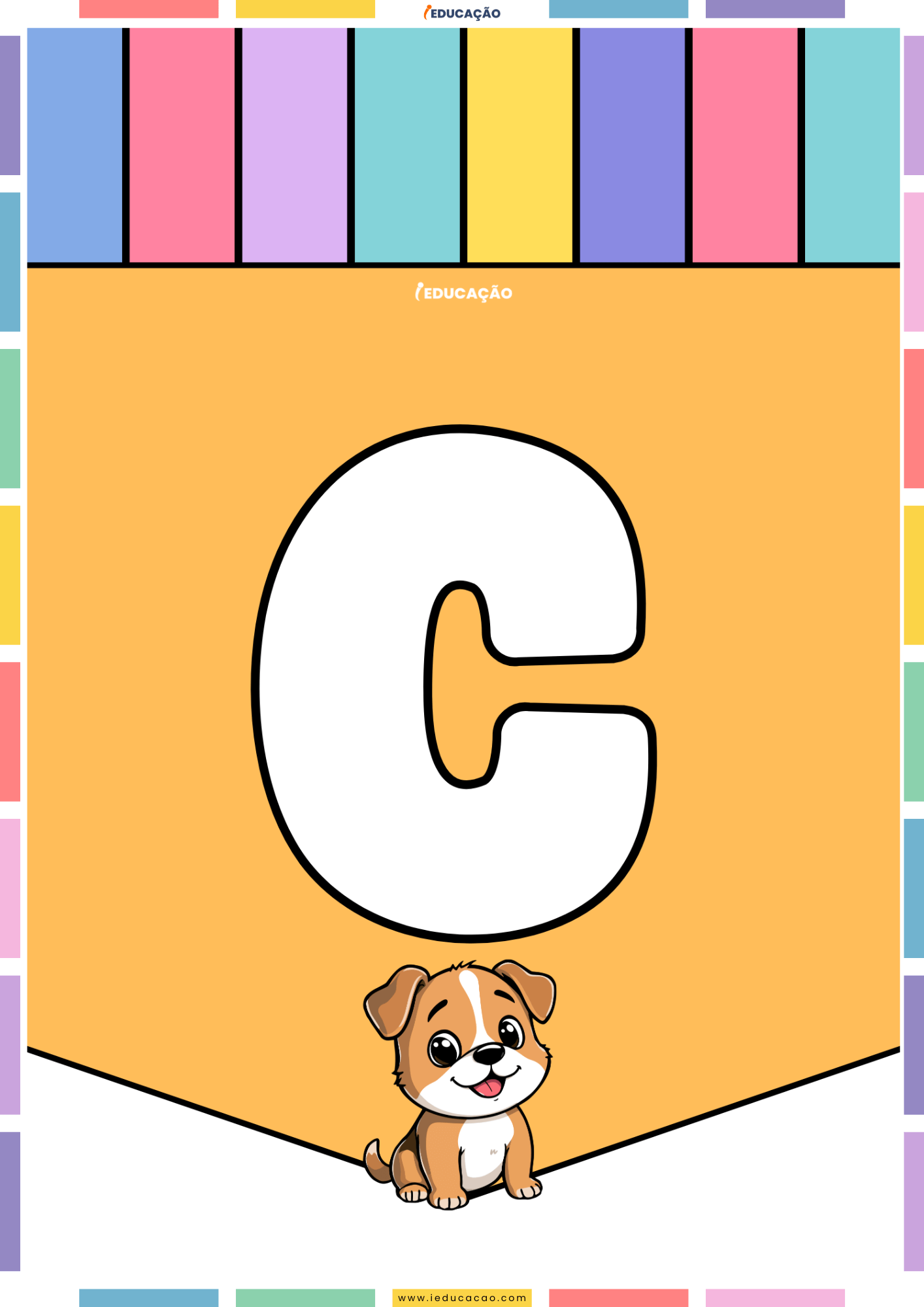 26 Letras do Alfabeto Colorido para Imprimir com Ilustrações PDF Grátis Alfabeto colorido para imprimir e montar um mural com o abecedário completo com o alfabeto ilustrado - Letra C para imprimir