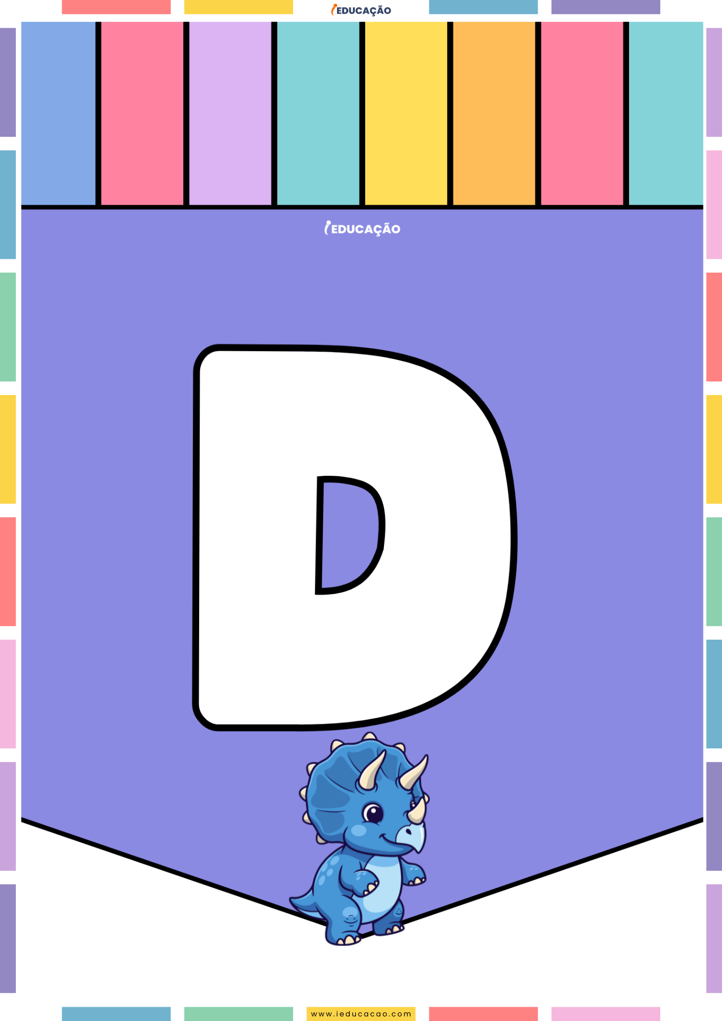26 Letras do Alfabeto Colorido para Imprimir com Ilustrações PDF Grátis Alfabeto colorido para imprimir e montar um mural com o abecedário completo com o alfabeto ilustrado - Letra D para imprimir