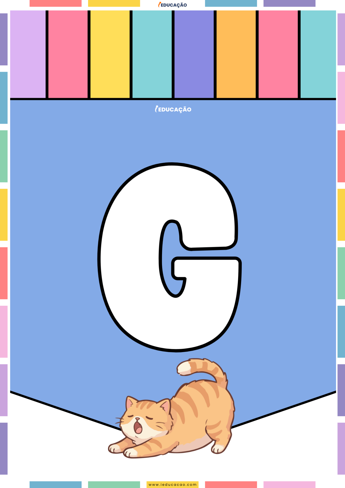26 Letras do Alfabeto Colorido para Imprimir com Ilustrações PDF Grátis Alfabeto colorido para imprimir e montar um mural com o abecedário completo com o alfabeto ilustrado - Letra G para imprimir