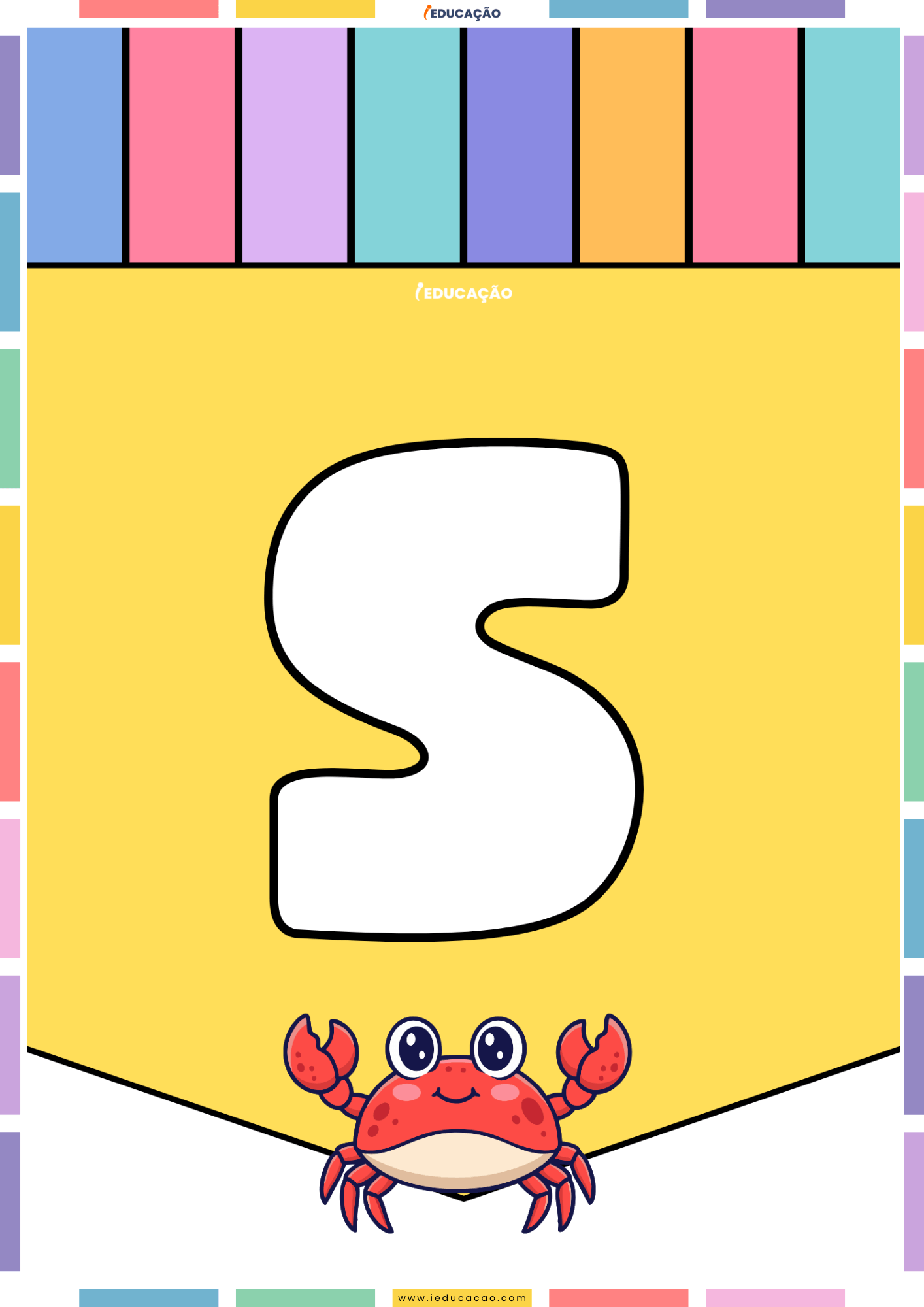 26 Letras do Alfabeto Colorido para Imprimir com Ilustrações PDF Grátis Alfabeto colorido para imprimir e montar um mural com o abecedário completo com o alfabeto ilustrado - Letra S para imprimir