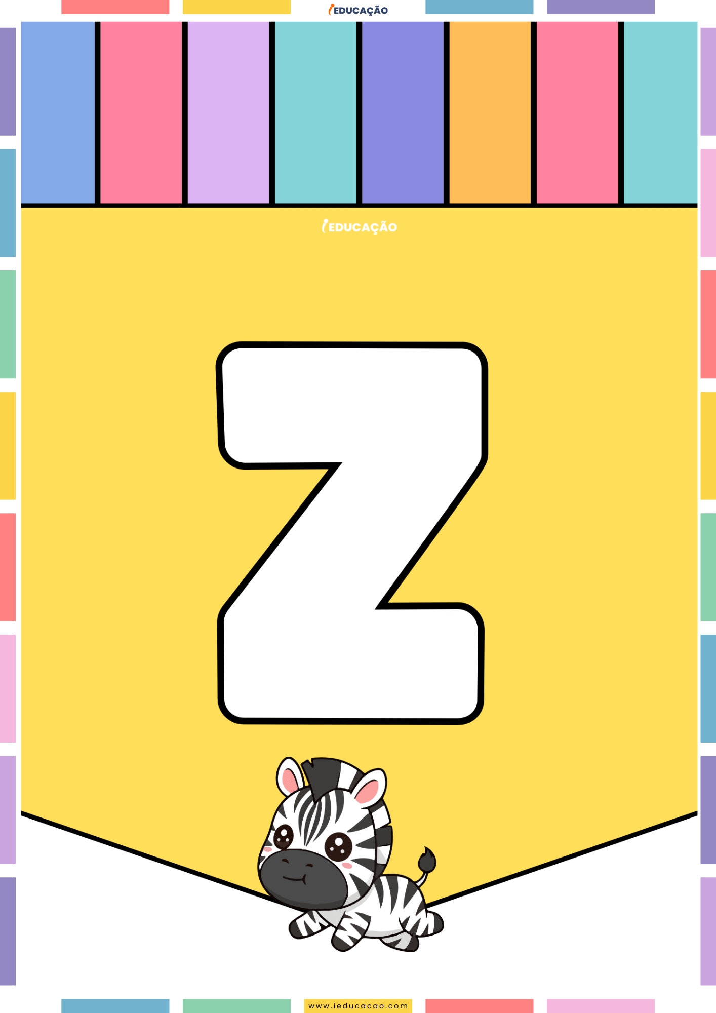 26 Letras do Alfabeto Colorido para Imprimir com Ilustrações PDF Grátis Alfabeto colorido para imprimir e montar um mural com o abecedário completo com o alfabeto ilustrado - Letra Z para imprimir