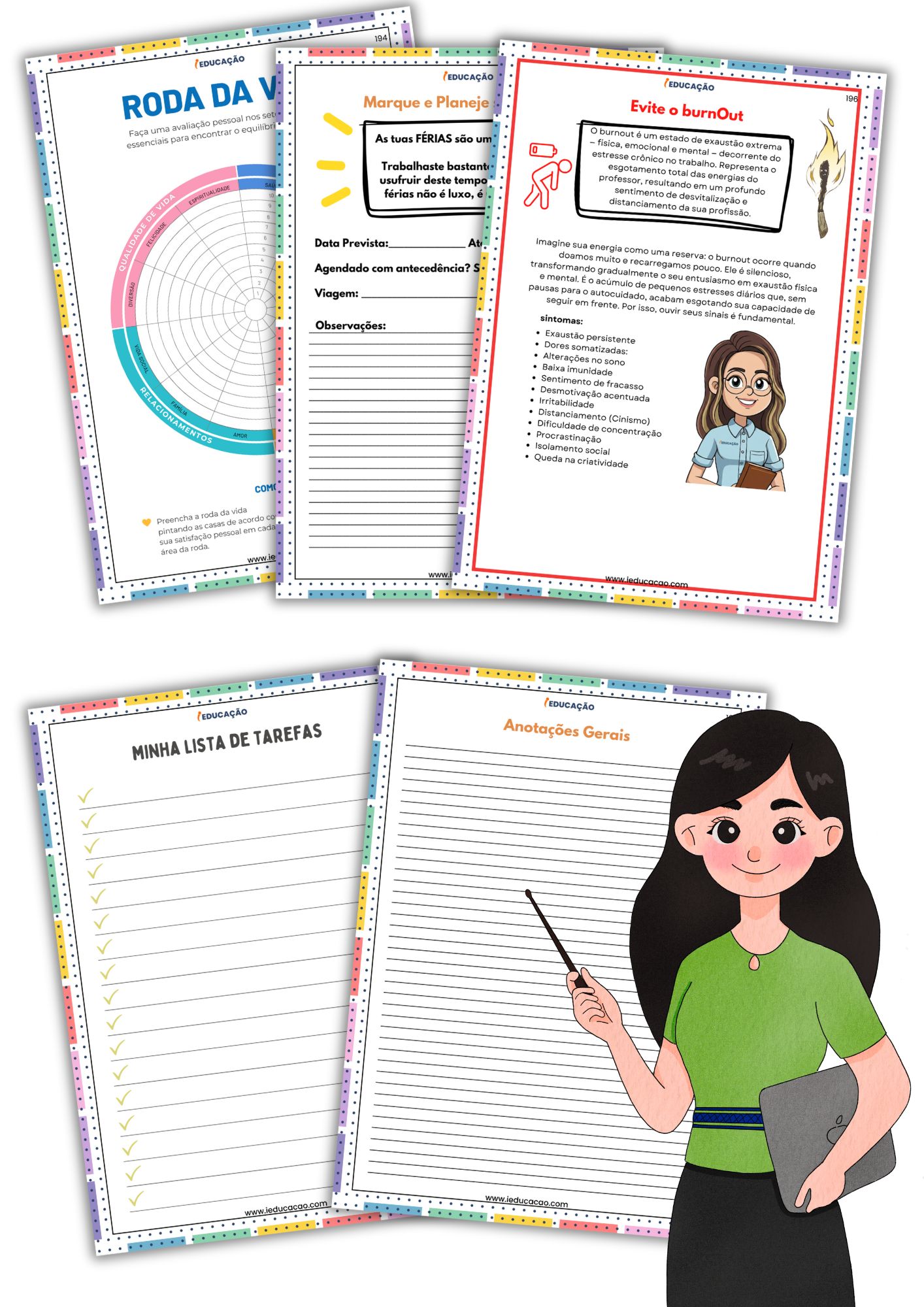 Diário de Classe Para Imprimir 1º ao 5º ano Com Planner do(a) Professor(a) no Fundamental 1 Diário de classe 1º ao 5º ano com ficha de avaliação do aluno, avaliação pessoal do professor, planejamento de férias e informações sobre o burnout na sala de aula - Diário de Classe Para Imprimir