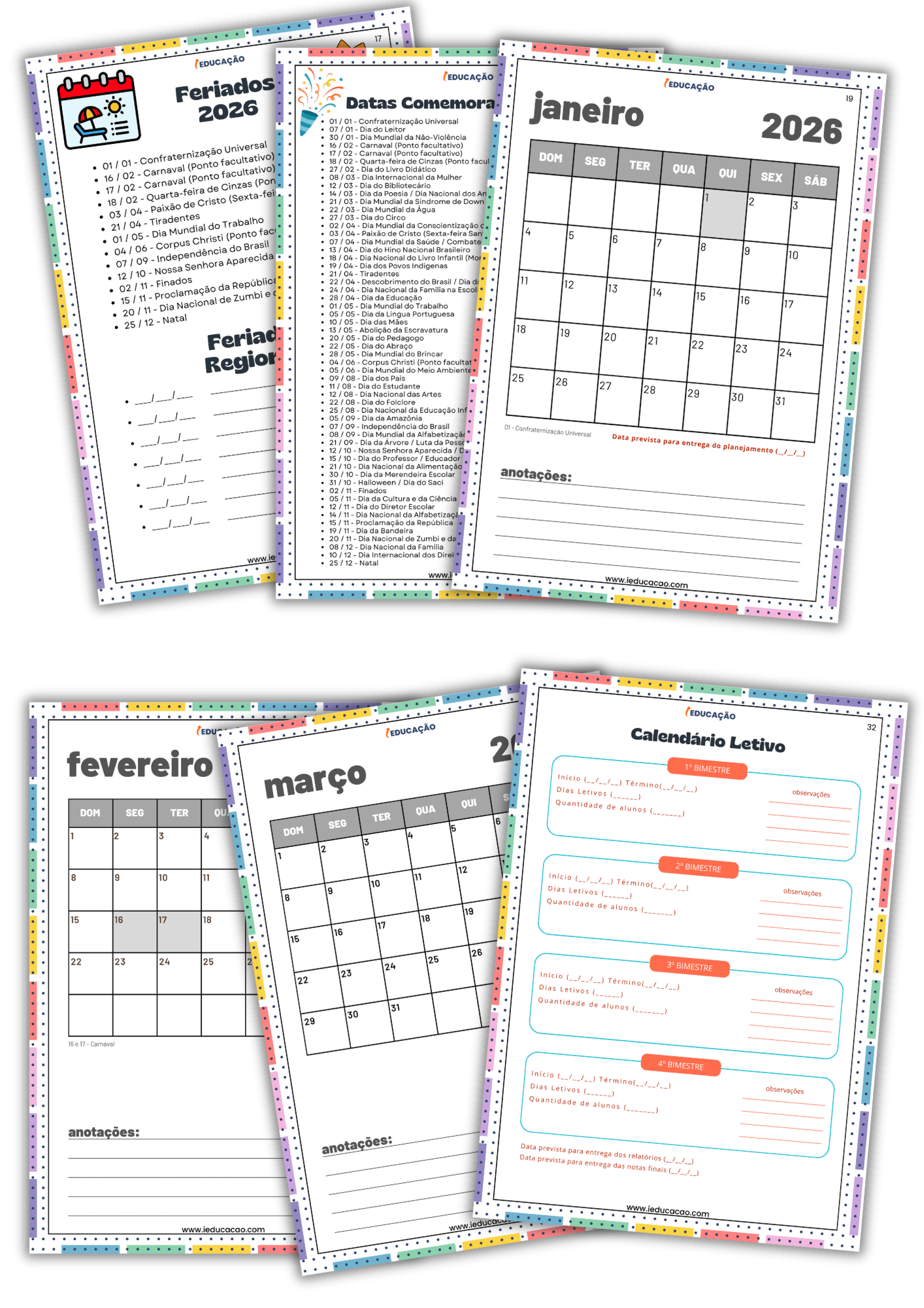 Diário de Classe Para Imprimir 1º ao 5º ano Com Planner do(a) Professor(a) no Fundamental 1 Planner Pedagógico e Diário de Classe para fundamental 1 com todos os feriados de 2026, calendário letivo e anotações mensais - Diário de Classe Para Imprimir 1º ao 5º ano