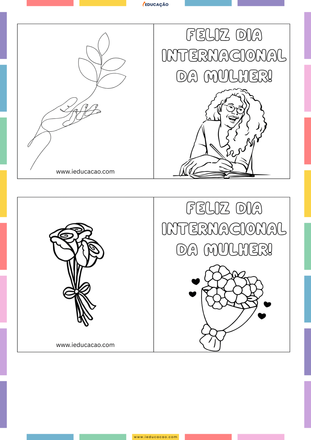 Cartão do Dia Internacional da Mulher para Colorir
