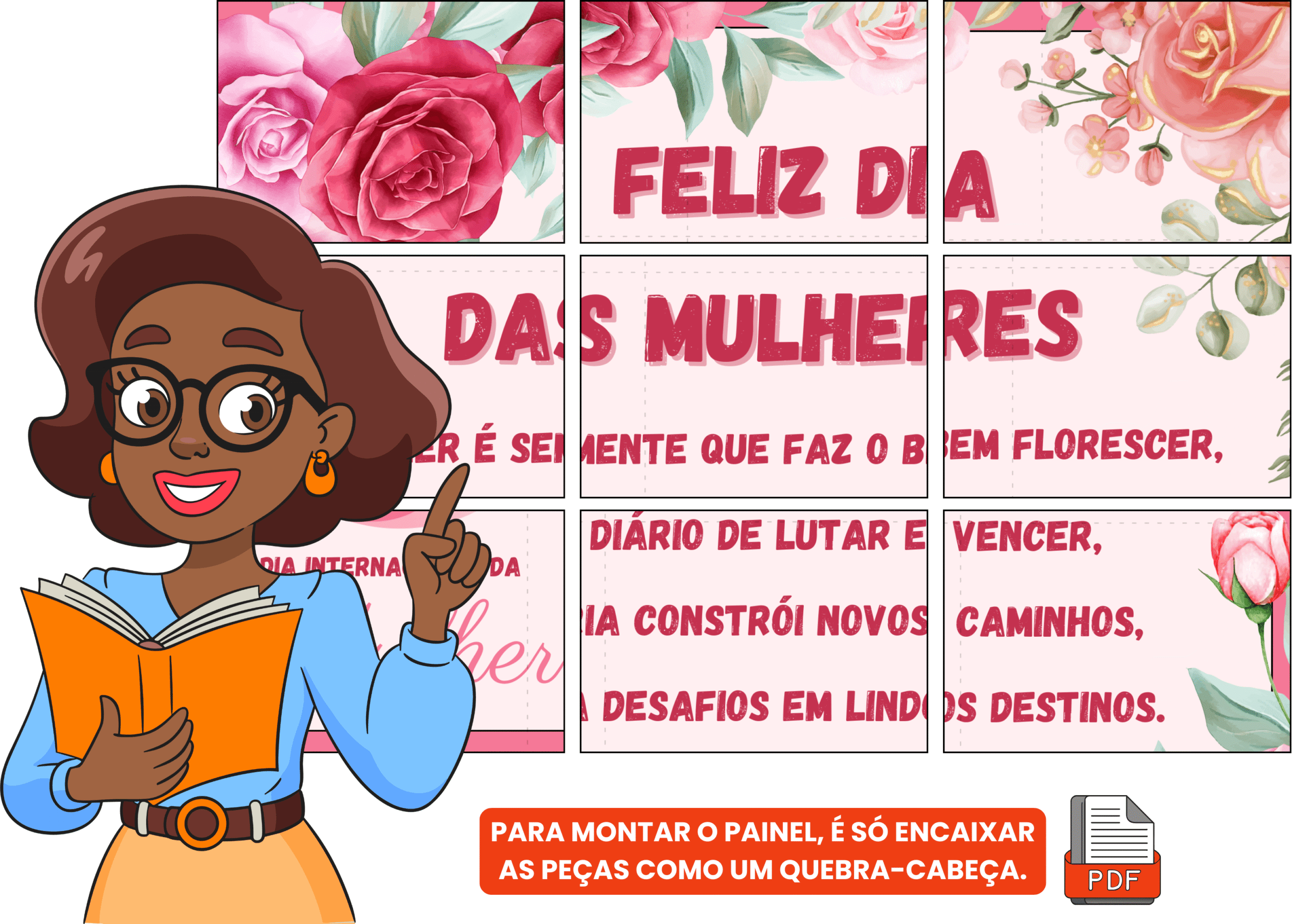 Painel Dia da Mulher Para Imprimir Grátis Como montar o Painel do Dia Internacional da Mulher - Feliz Dia das mulheres - Happy Womens Day - Mural para o dia das Mulheres nas Escolas