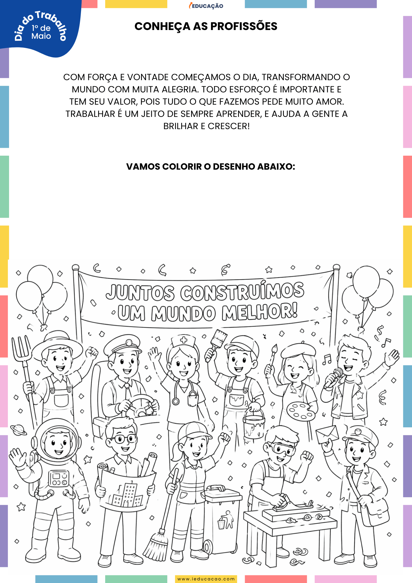 Atividades do Dia do Trabalho Para Educação Infantil Atividades do Dia do Trabalho Para Educação Infantil com desenho das profissões para colorir