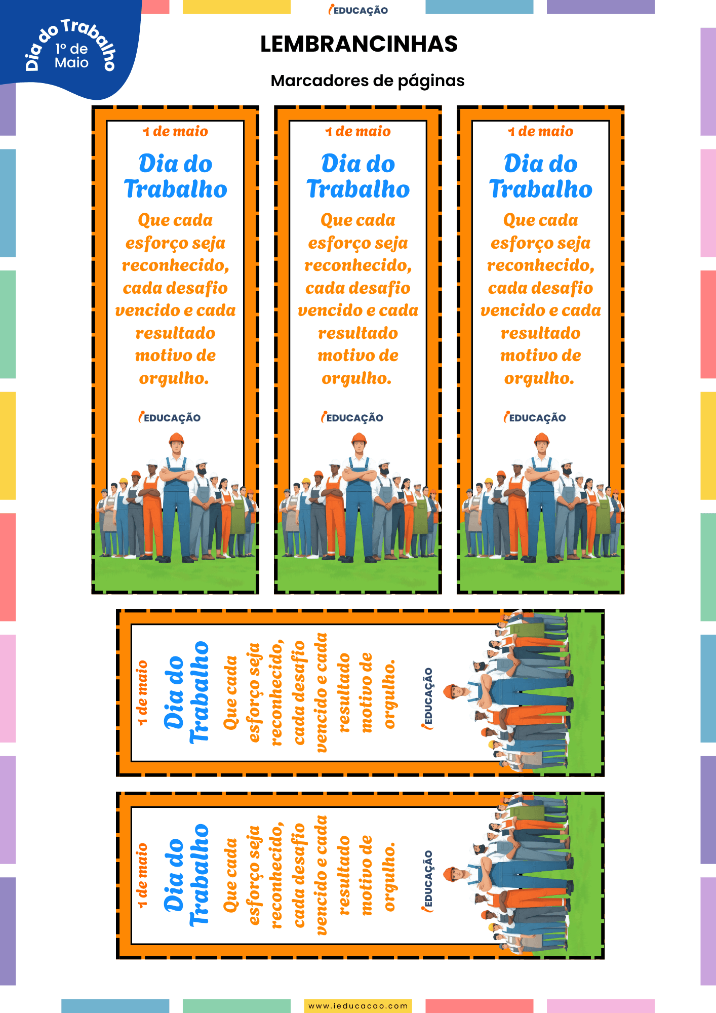 Atividades do Dia do Trabalho Para Educação Infantil Atividades do Dia do Trabalho Para Educação Infantil com lembrancinha para o dia do trabalhador com marcadores de páginas para leitura