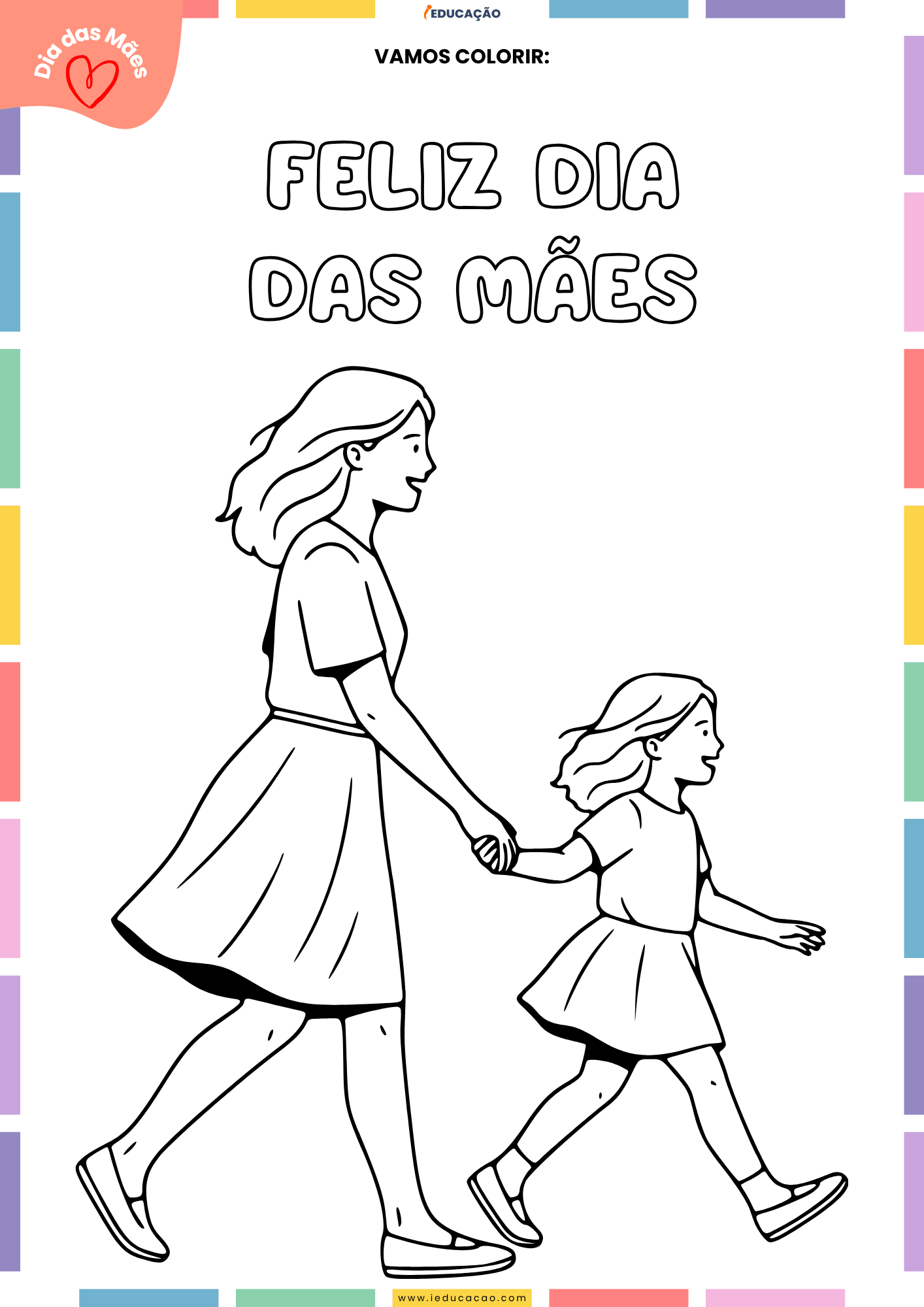 20 Desenhos do Dia das Mães para Colorir Desenho do Dia das Mães para Colorir - Mamãe e filha