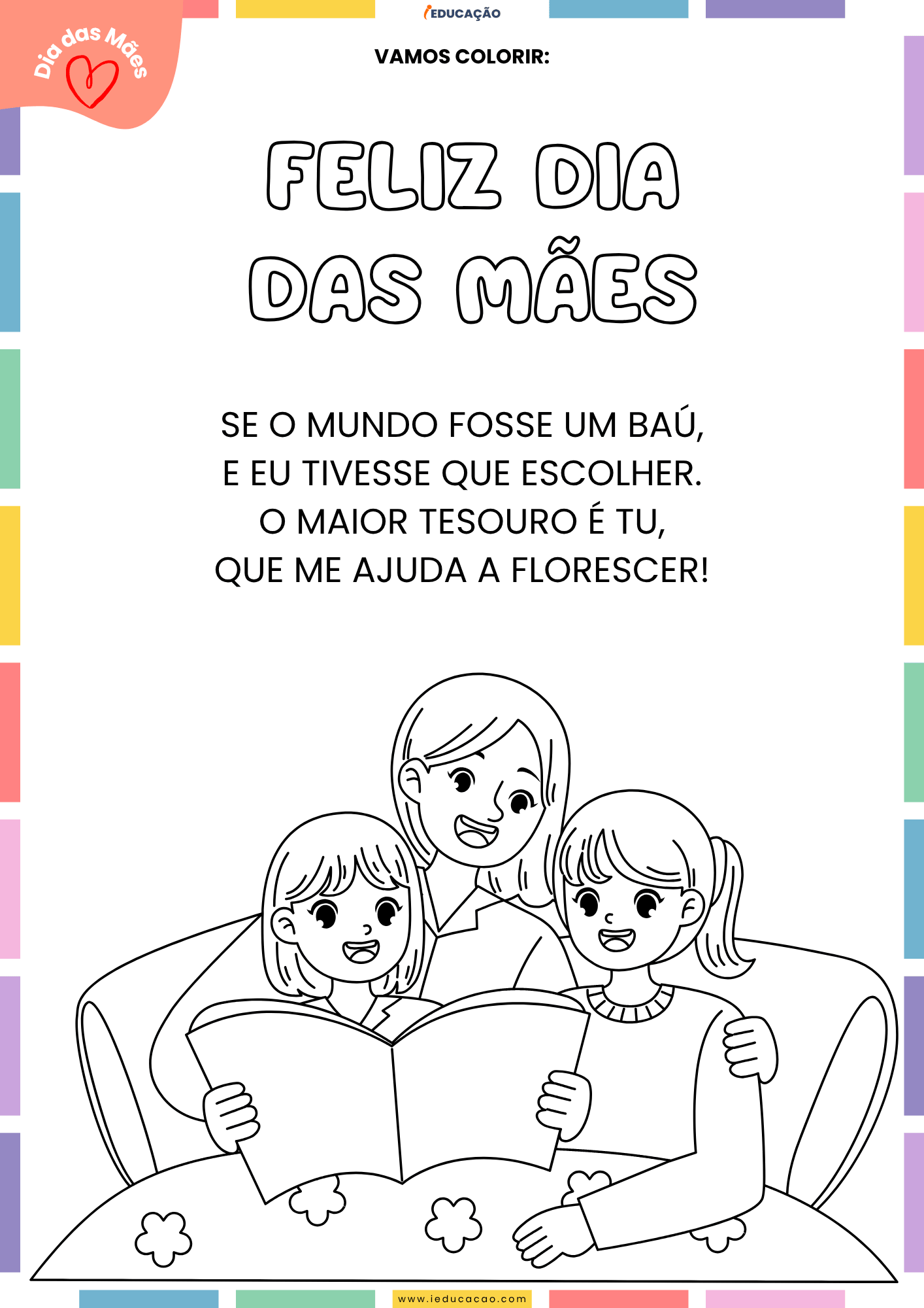 20 Desenhos do Dia das Mães para Colorir Desenho do Dia das Mães para Colorir com pequenos textos para leitura