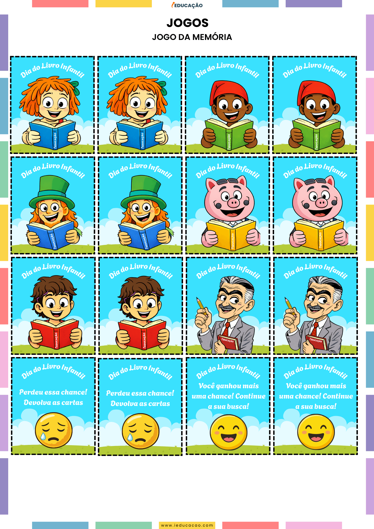 Dia do Livro Infantil 2026 com Kit Monteiro Lobato para Imprimir Lembrancinhas Dia do Livro - Jogo da Memória com a turma do Pica-Pau Amarelo