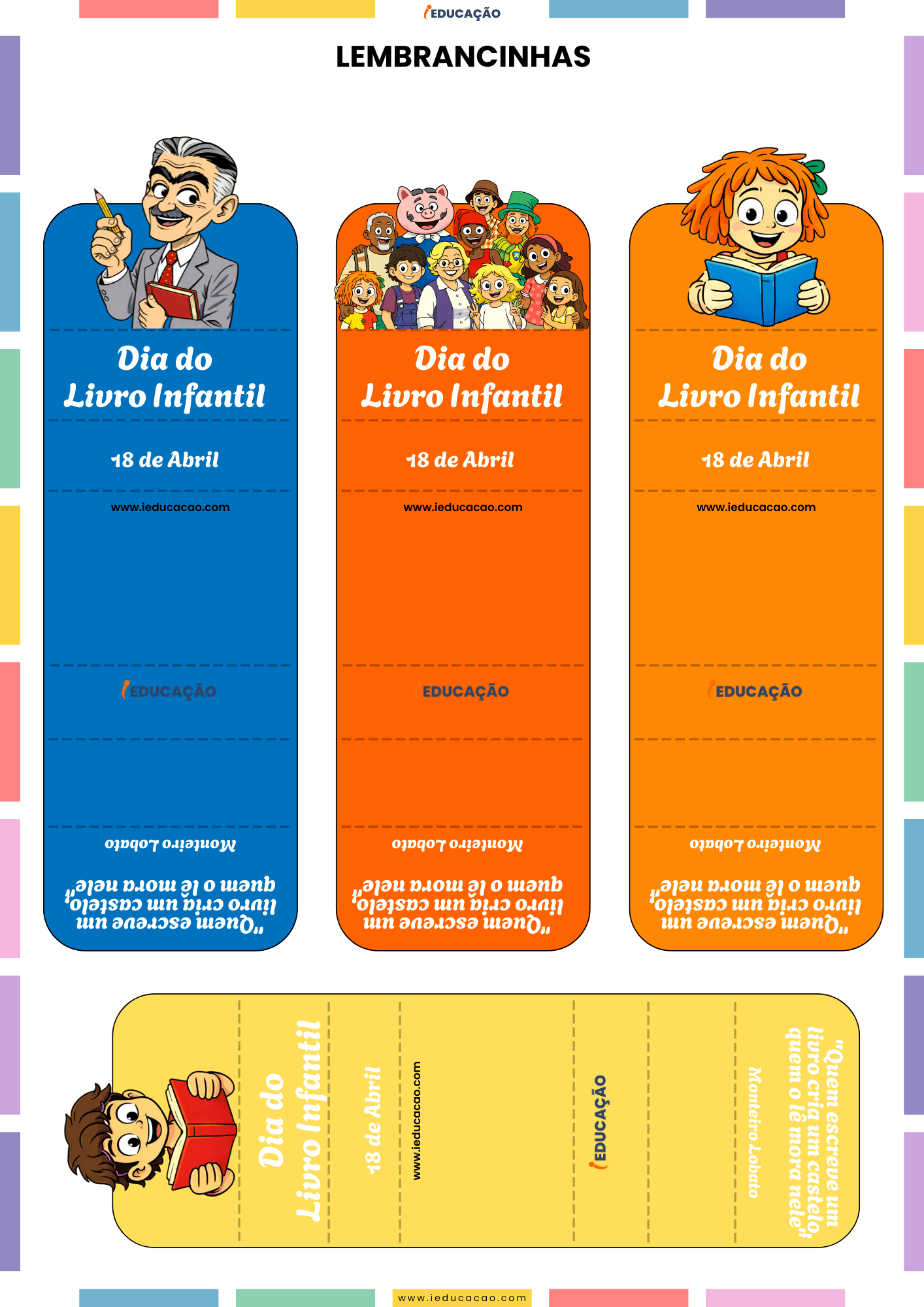 Dia do Livro Infantil 2026 com Kit Monteiro Lobato para Imprimir Lembrancinhas Dia do Livro - Porta-chocolates com os personagens do sítio do pica-pau amarelo - Monteiro lobato - Emília e Pedrinho