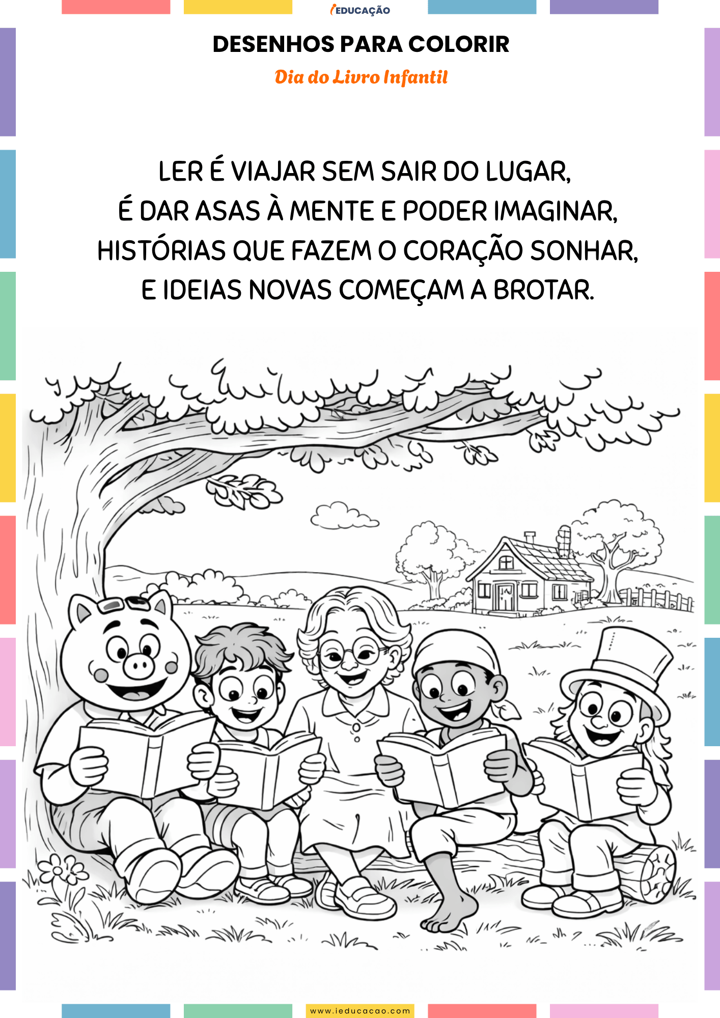 Dia do Livro Infantil 2026 com Kit Monteiro Lobato para Imprimir Lembrancinhas dia nacional do livro infantil com monteiro lobato - Desenho para colorir com a turma do sìtio do pica-pau amarelo