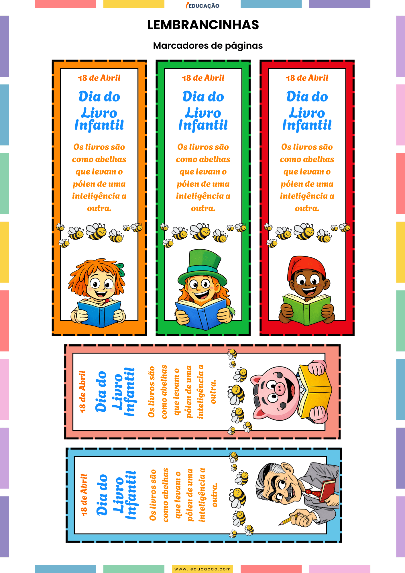Dia do Livro Infantil 2026 com Kit Monteiro Lobato para Imprimir Lembrancinhas para o Dia do Livro Infantil - Marcadores de páginas com os personagens do sítio do pica-pau amarelo