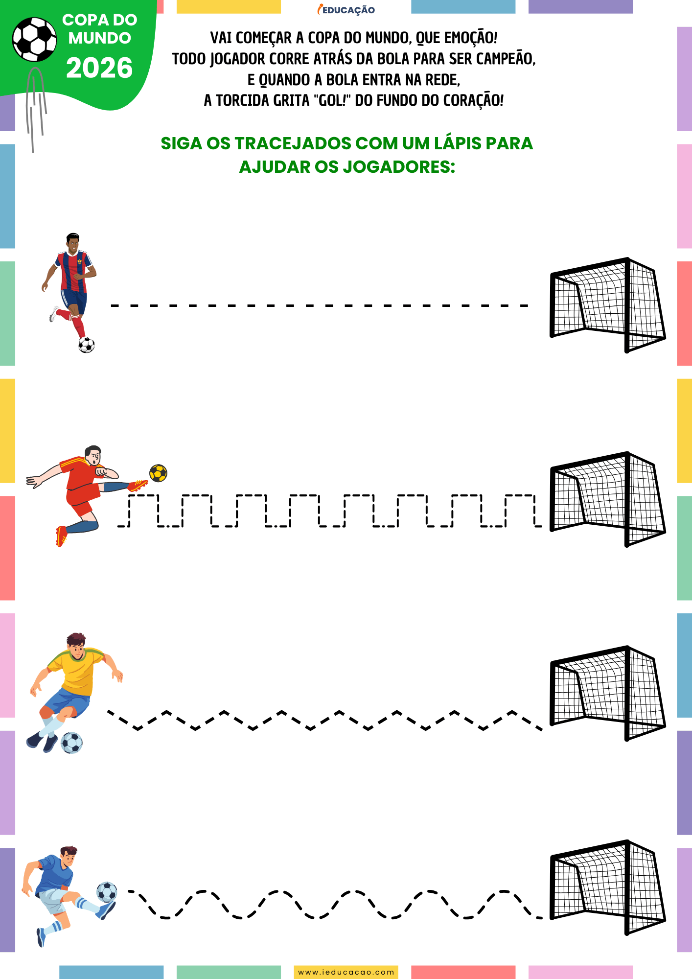 Atividades da Copa do Mundo para Educação Infantil 2026 Atividades da Copa do Mundo para Educação Infantil 2026 - Atividade de tracejado para coordenação motora