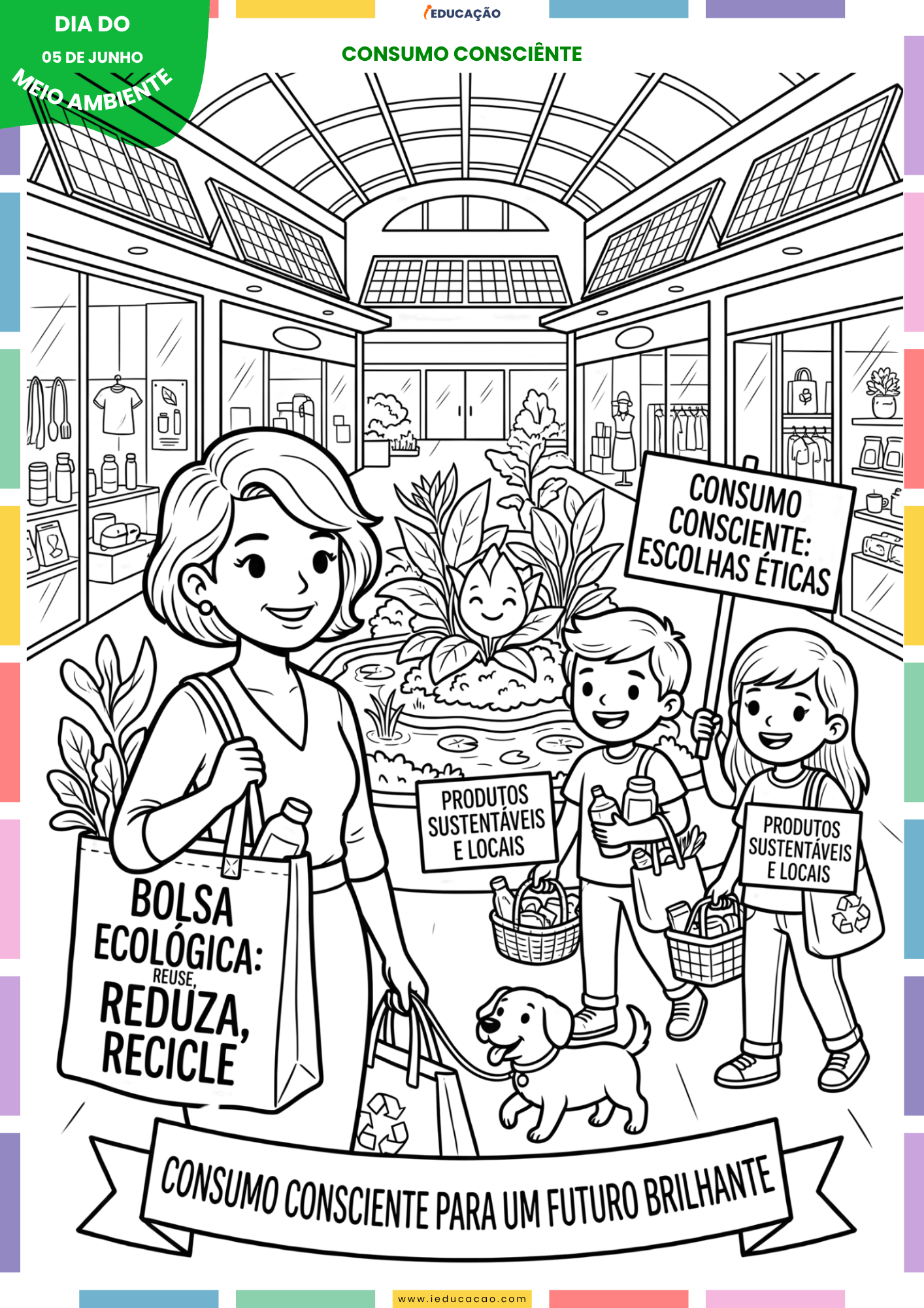 Desenhos do Meio Ambiente para colorir Sobre a Preservação da Natureza Desenhos do meio ambiente para colorir . Desenho sobre o consumo consciente - sustentabilidade na educação infantil com desenho para colorir na semana do meio ambiente