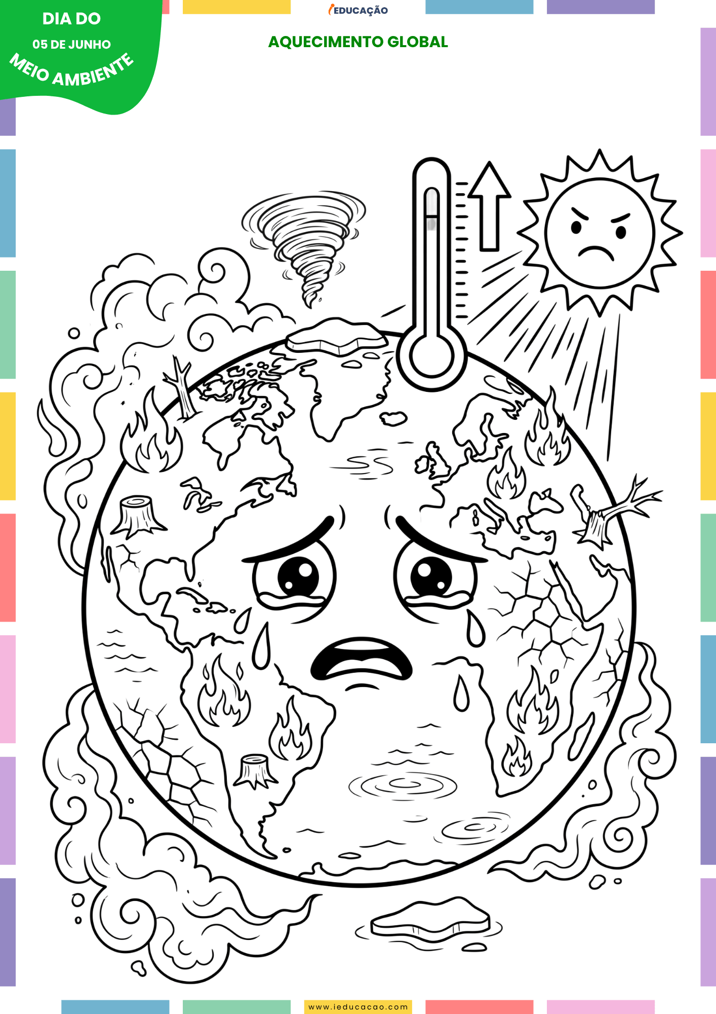 Desenhos do Meio Ambiente para colorir Sobre a Preservação da Natureza Desenhos do meio ambiente para colorir - desenho para colorir sobre o aquecimento global - Planeta terra para colorir