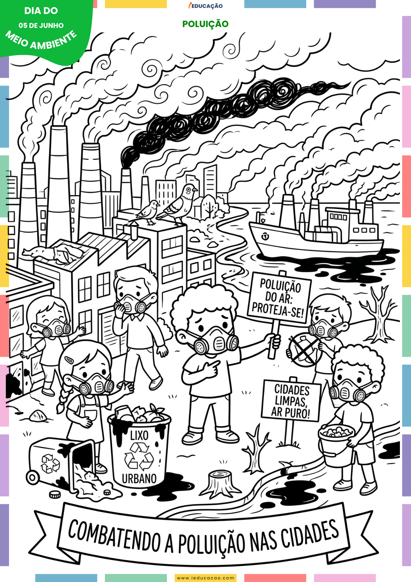 Desenhos do Meio Ambiente para colorir Sobre a Preservação da Natureza Desenhos do meio ambiente para colorir - desenho sobre a poluição para pintar