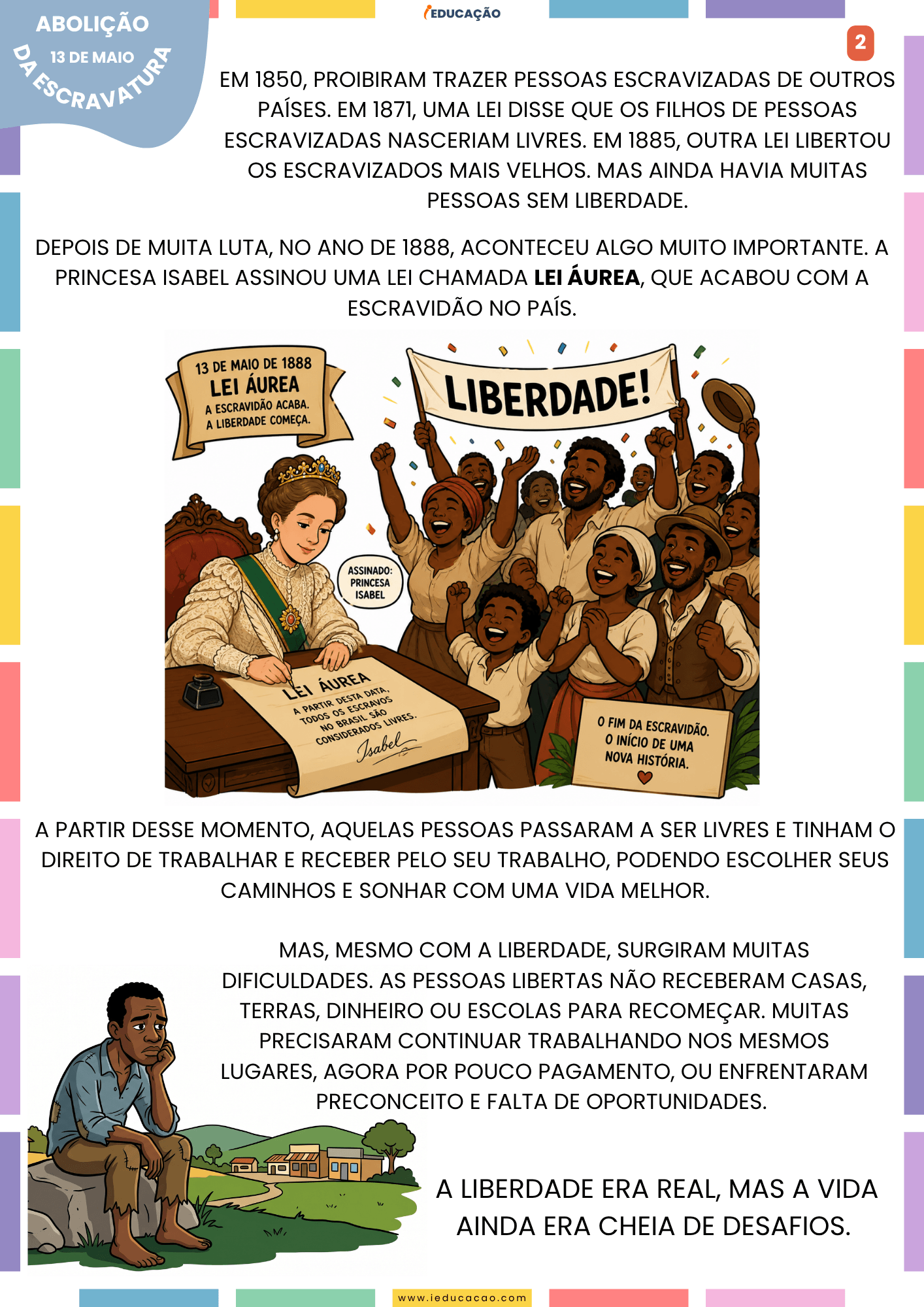 História e Atividades Sobre Abolição da Escravatura No Brasil (1º ao 5º ano) Para Imprimir História sobre a abolição da escravatura para os anos iniciais - contexto histórico da escravidão no brasil - Luta pela liberdade