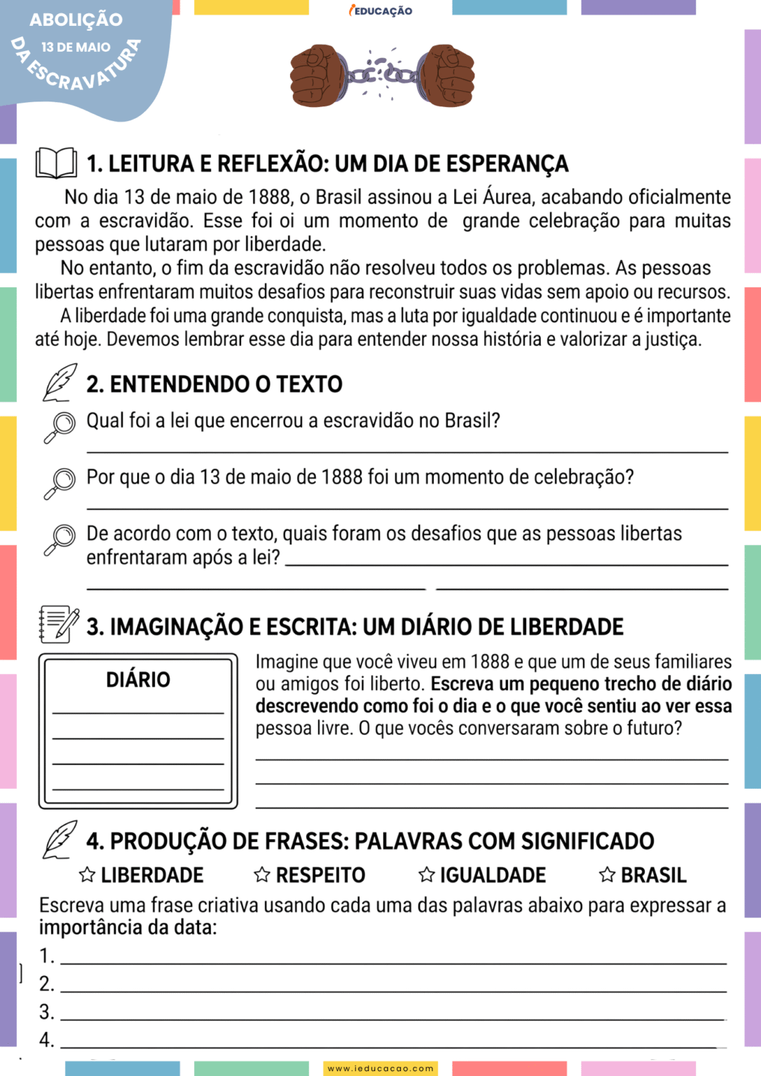 História e Atividades Sobre Abolição da Escravatura No Brasil (1º ao 5º ...
