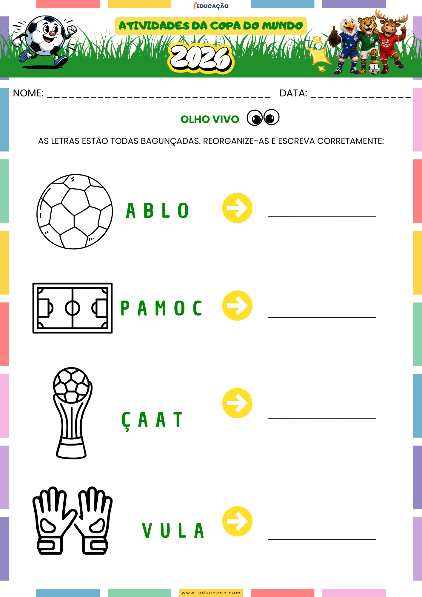 Atividades da Copa do Mundo 1º ao 5º Ano Grátis Para Imprimir 2026 Atividades da Copa do Mundo para o 2 ano - Atividades de escrita