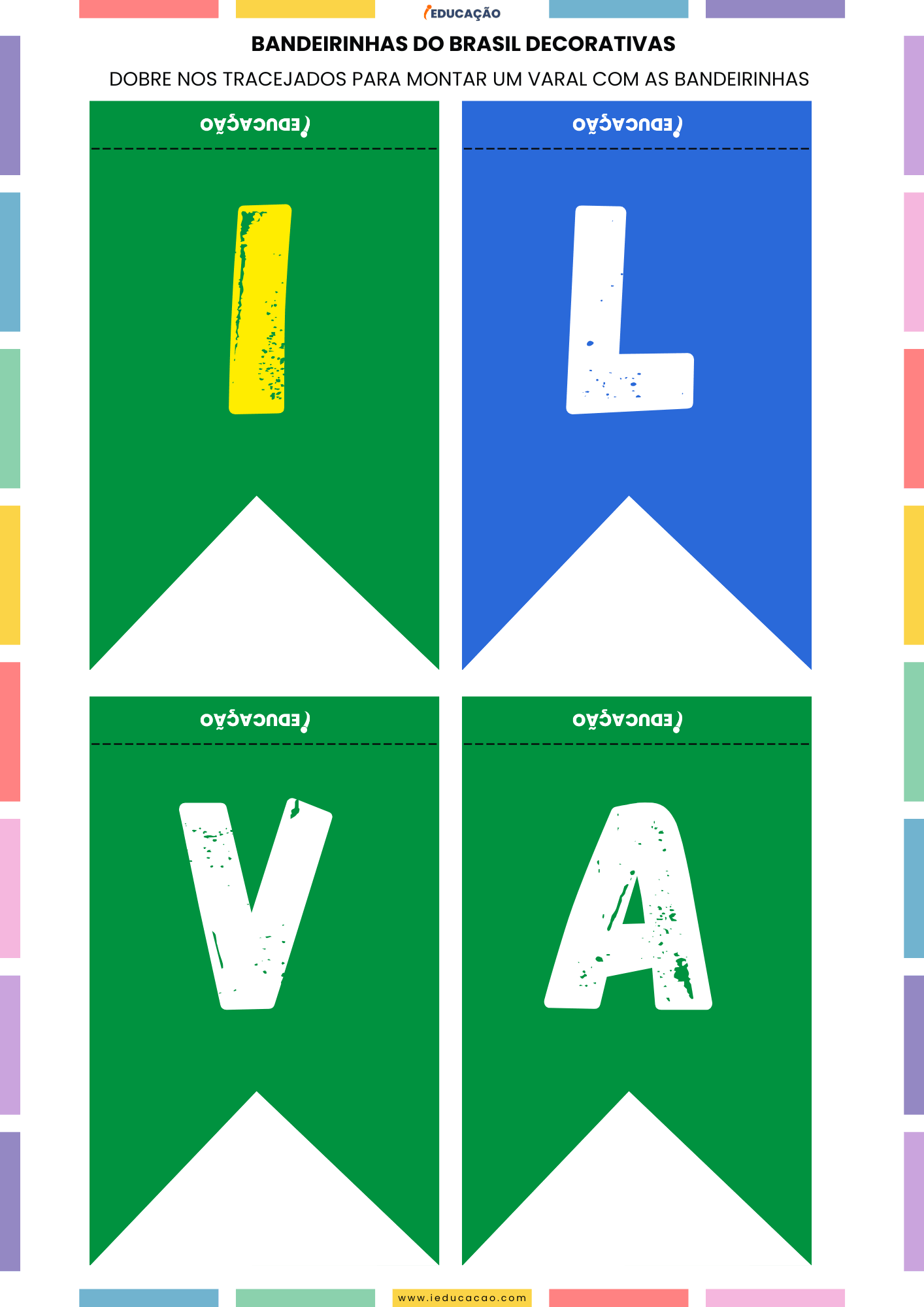 Ideias de Decoração para Copa do Mundo 2026 com PDF Grátis Bandeirinhas Juninas para copa do mundo - Decoração para Copa do Mundo - Bandeirinhas com letras - Brasil 2