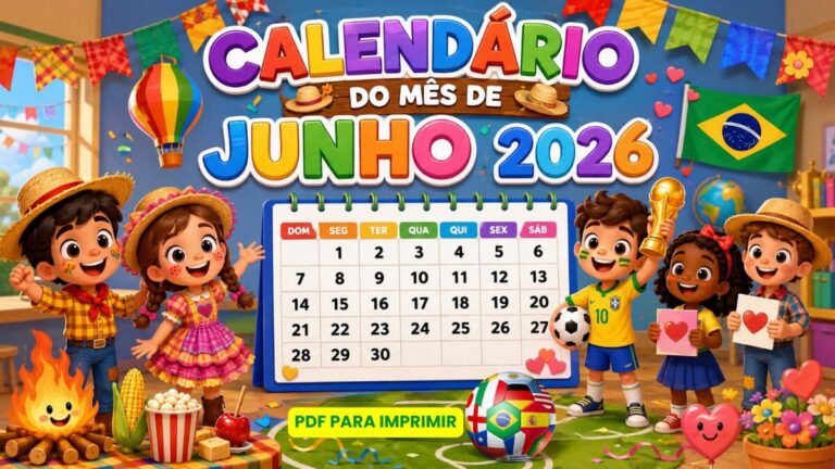 Calendário do Mês de Junho 2026 Para Imprimir