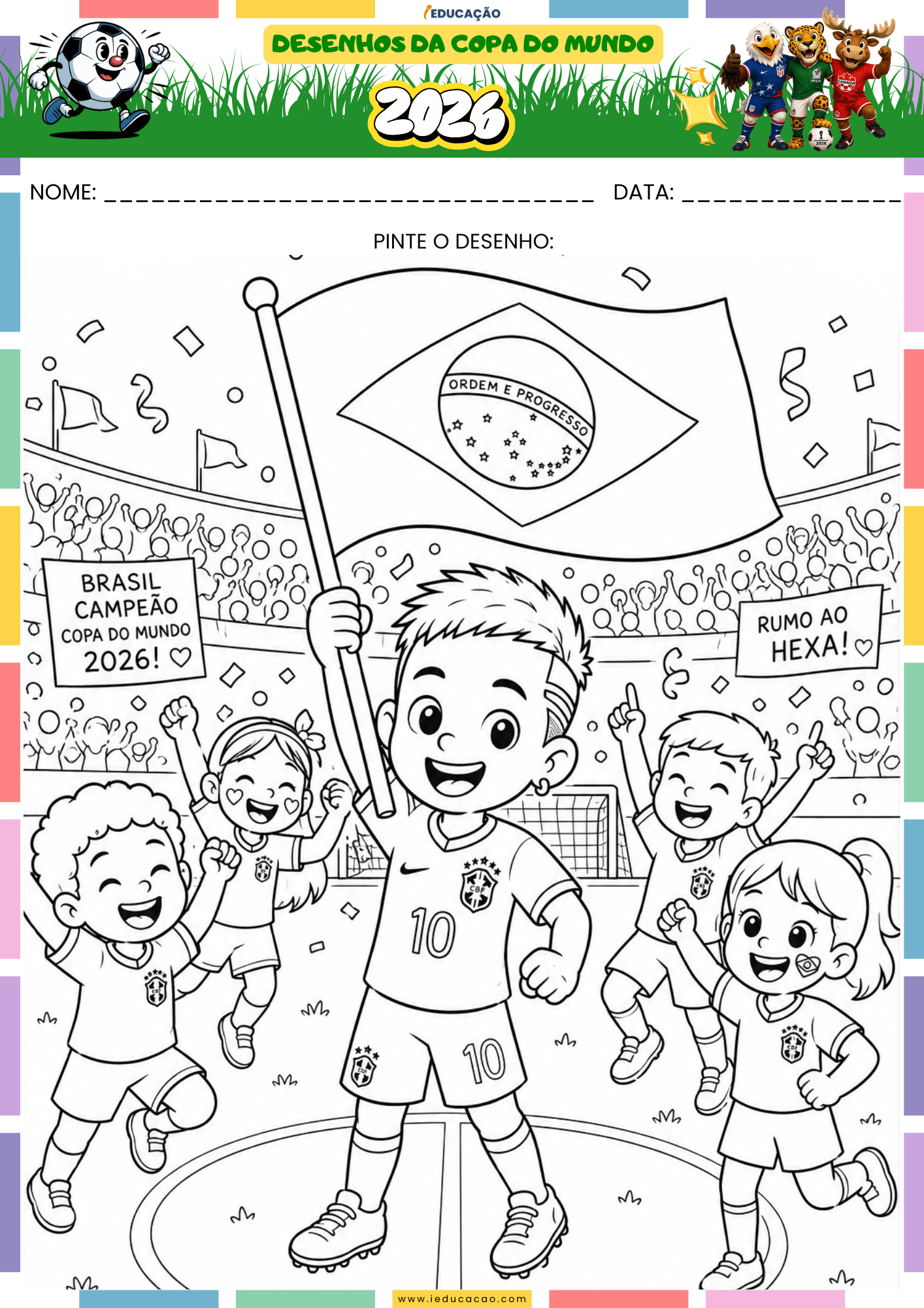 Desenhos Para Colorir da Copa do Mundo 2026 Em PDF Grátis Desenhos Para Colorir da Copa do Mundo 2026 - Bandeira do Brasil para Colorir - Copa 2026 para pintar