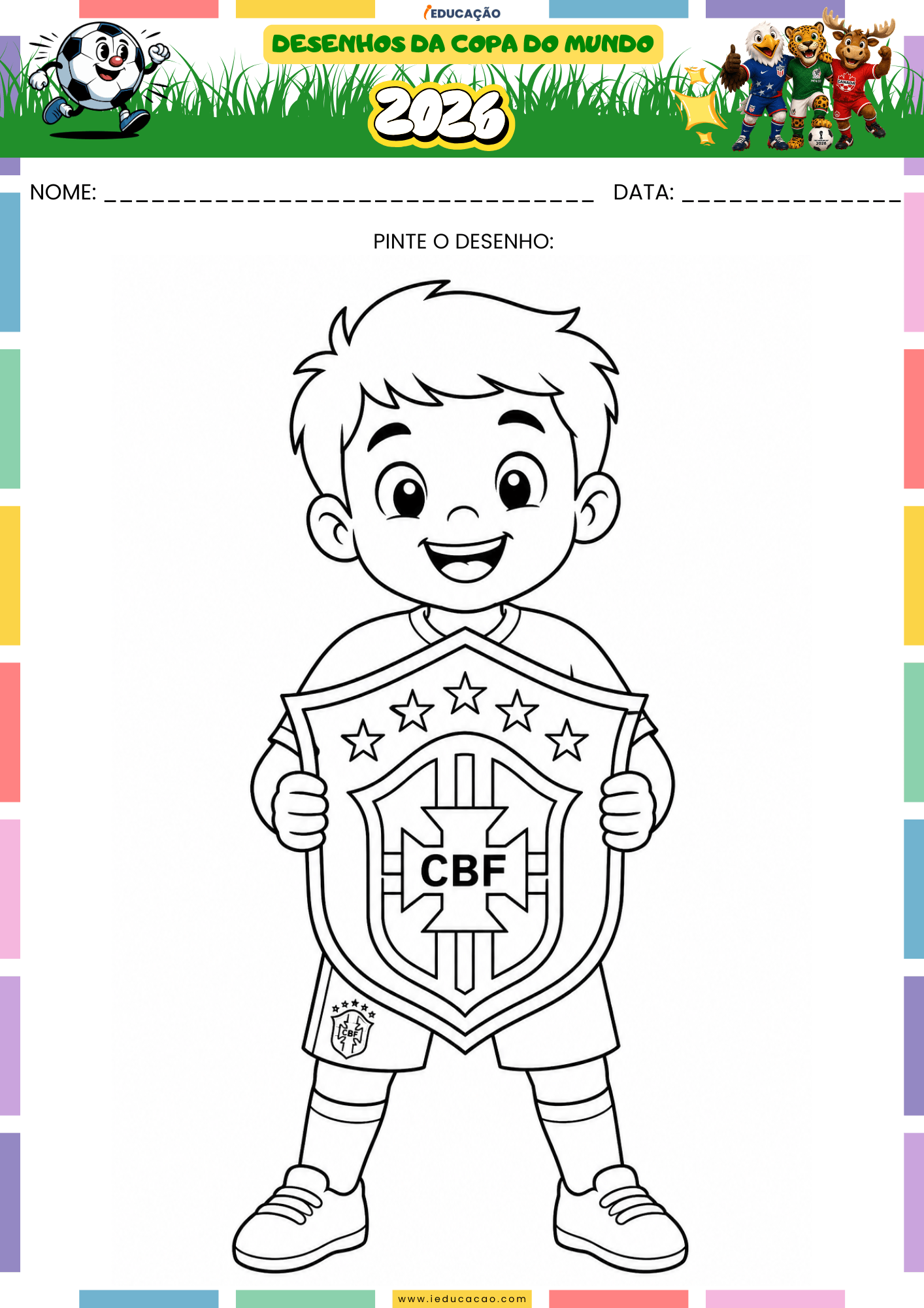 Desenhos Para Colorir da Copa do Mundo 2026 Em PDF Grátis Desenhos Para Colorir da Copa do Mundo 2026 - Desenho do Brasão da seleção Brasileira de Futebol para colorir