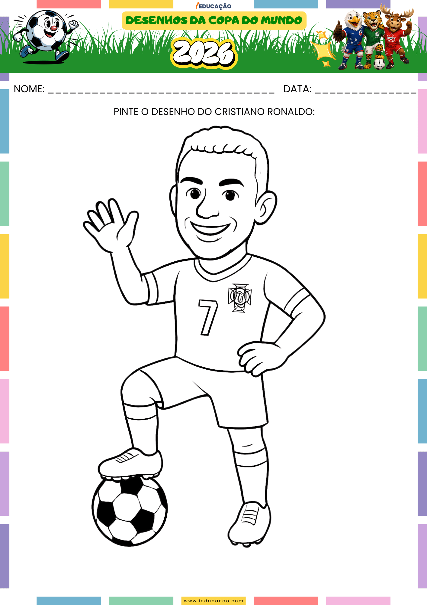 Desenhos Para Colorir da Copa do Mundo 2026 Em PDF Grátis Desenhos Para Colorir da Copa do Mundo 2026 - Desenho do Cristiano Ronaldo para Colorir