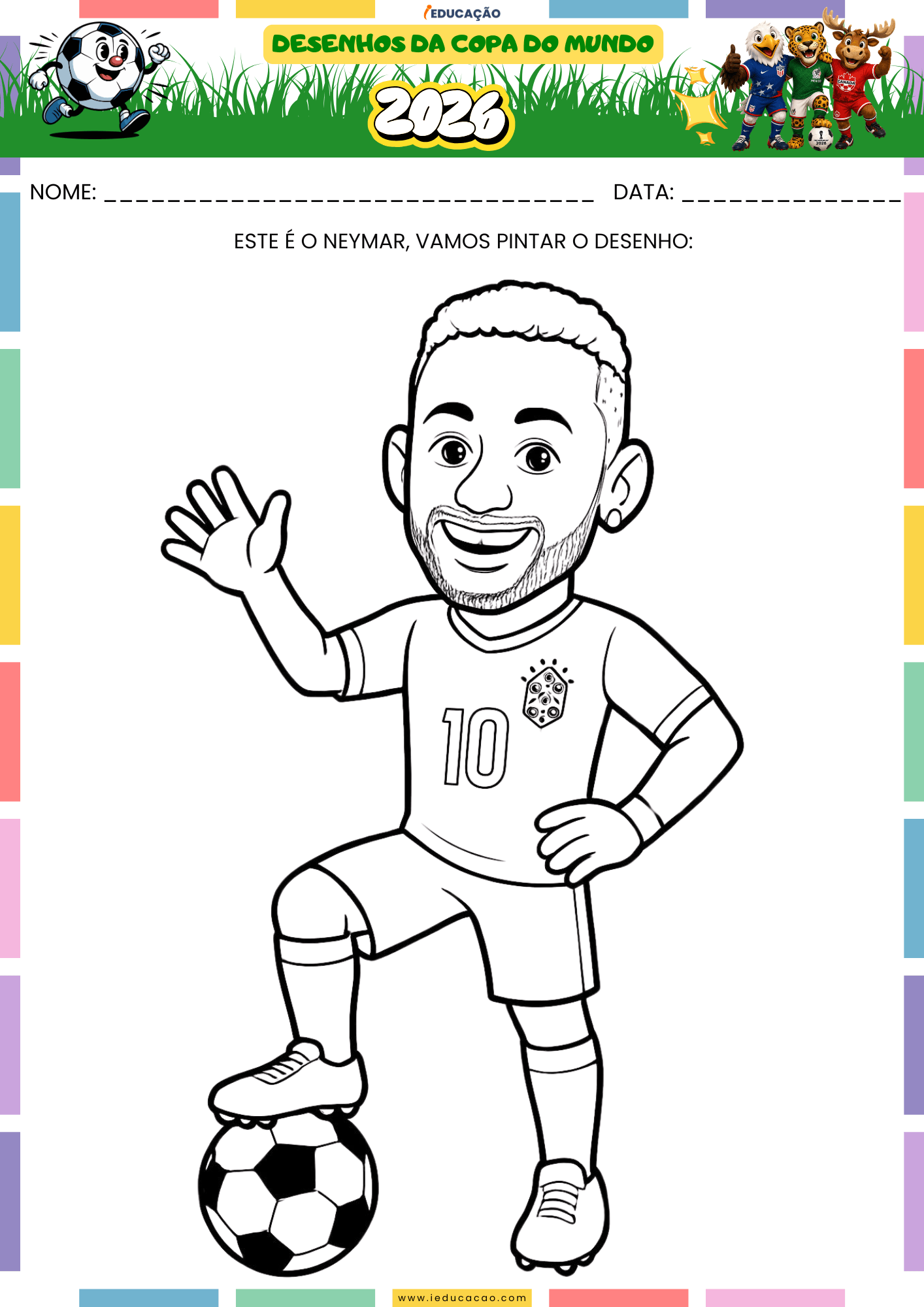 Desenhos Para Colorir da Copa do Mundo 2026 Em PDF Grátis Desenhos Para Colorir da Copa do Mundo 2026 - Desenho do Neymar para colorir