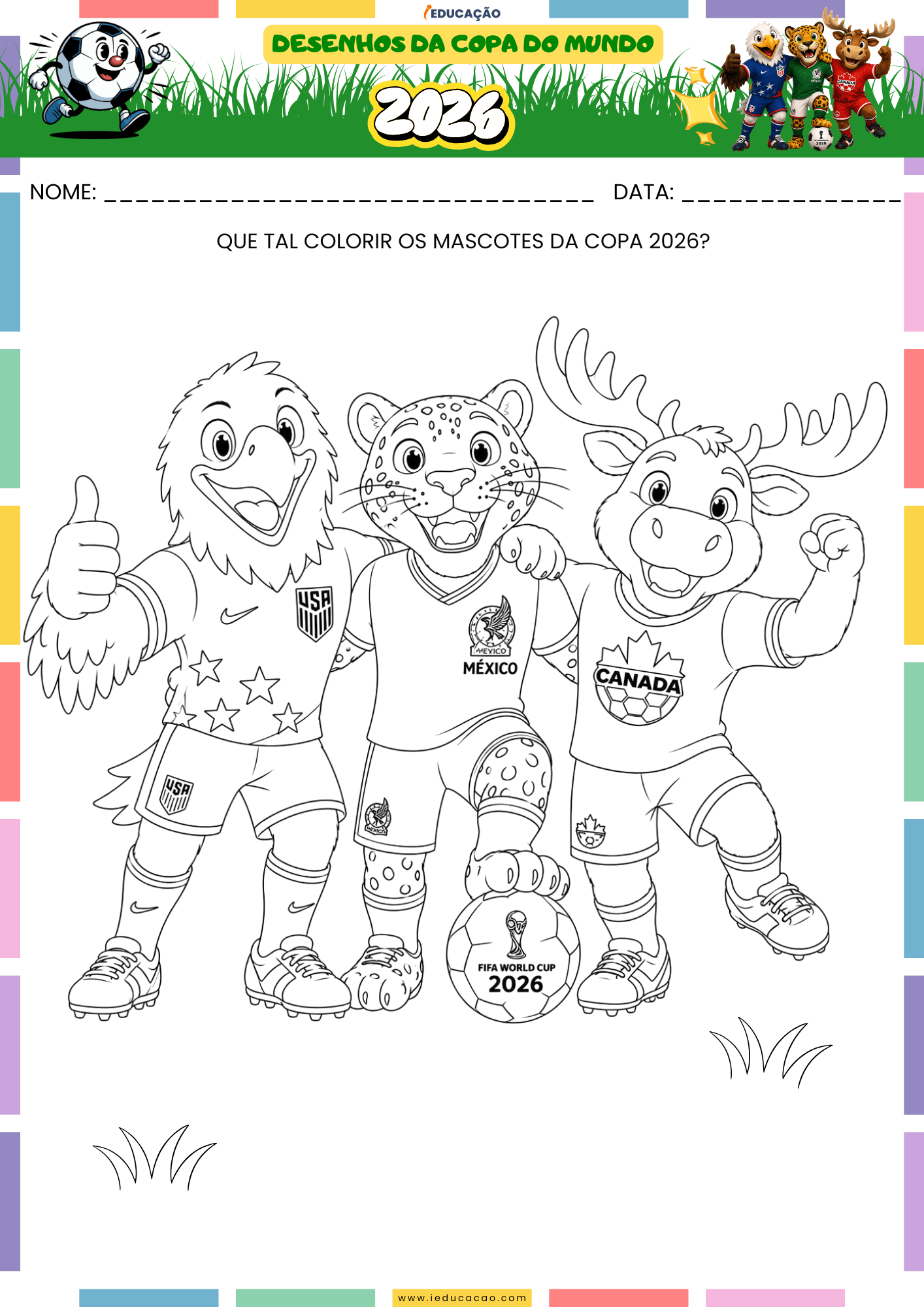Desenhos Para Colorir da Copa do Mundo 2026 Em PDF Grátis Desenhos Para Colorir da Copa do Mundo 2026 - Desenho dos mascotes da copa 2026