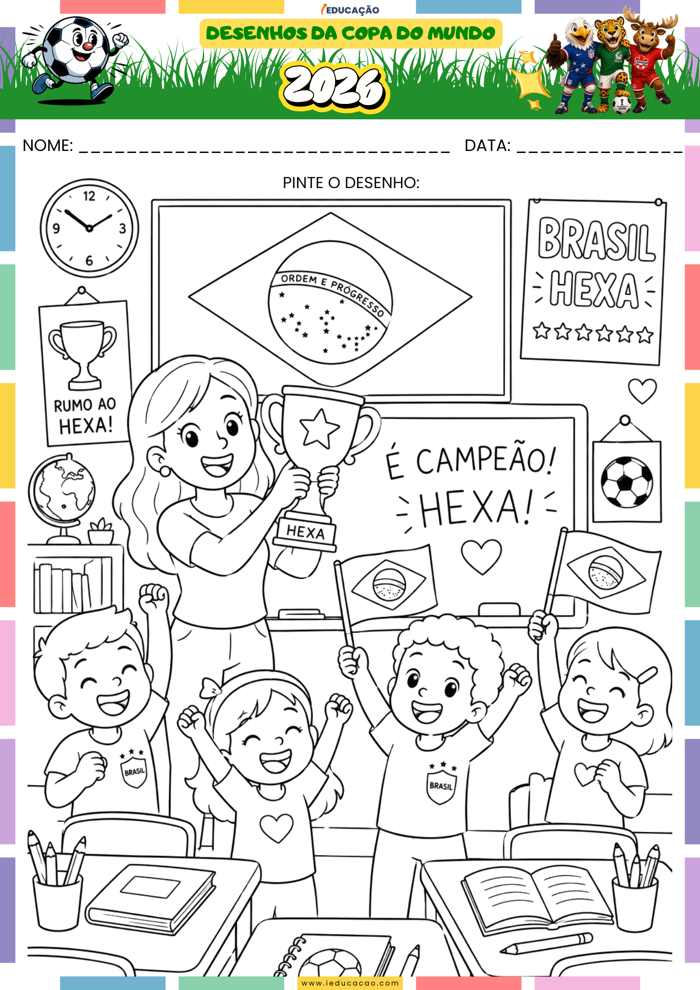 Desenhos Para Colorir da Copa do Mundo 2026 Em PDF Grátis Desenhos Para Colorir da Copa do Mundo 2026 - Desenho para colorir. do Brasil Hexa Campeão
