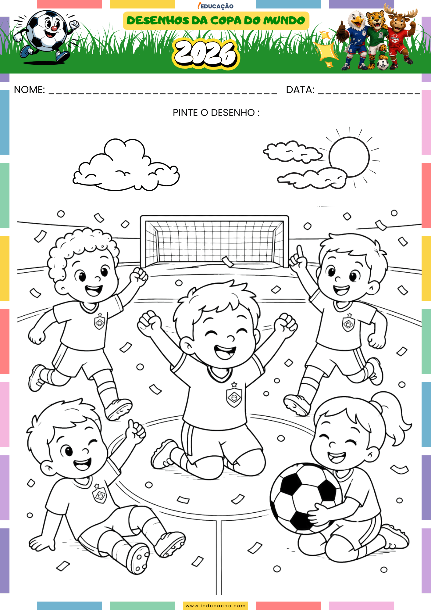 Desenhos Para Colorir da Copa do Mundo 2026 Em PDF Grátis Desenhos Para Colorir da Copa do Mundo 2026 - Desenhos de crianças jogando futebol