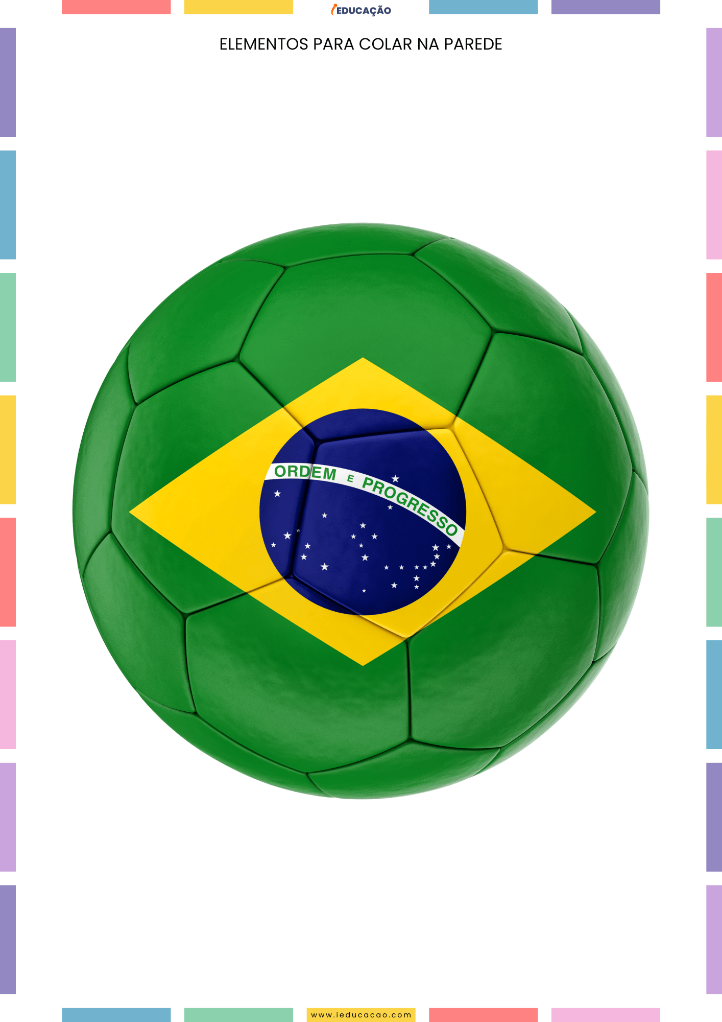 Ideias de Decoração para Copa do Mundo 2026 com PDF Grátis Imagem da Bola de Futebol do Brasil - Decoração para Copa do Mundo para imprimir