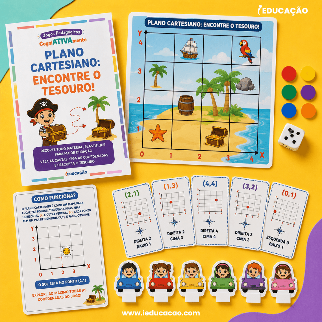 16 Jogos Pedagógicos para Habilidades Cognitivas e Raciocínio Lógico nas Férias Jogo Pedagógico para Imprimir - Jogo de Caça ao Tesouro com Plano Cartesiano e Mapa do tesouro para Crianças - Atividades lúdicas com sequência de cores - Jogos Pedagógicos para Habilidades Cognit