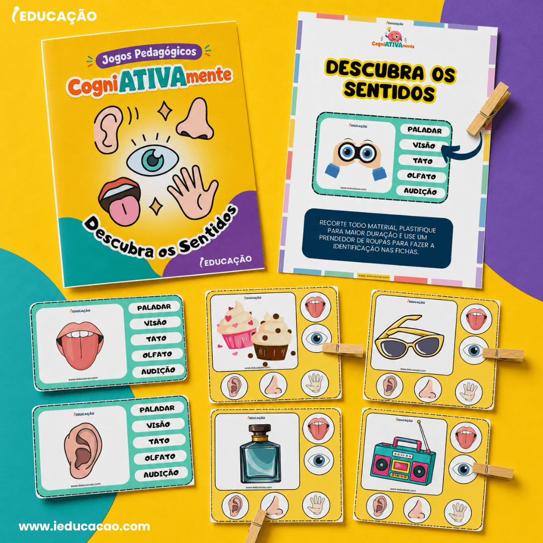 16 Jogos Pedagógicos para Habilidades Cognitivas e Raciocínio Lógico nas Férias Jogo Pedagógico para Imprimir - Jogo dos 5 sentidos para Crianças - Jogos Pedagógicos para Habilidades Cognitivas e Raciocínio Lógico