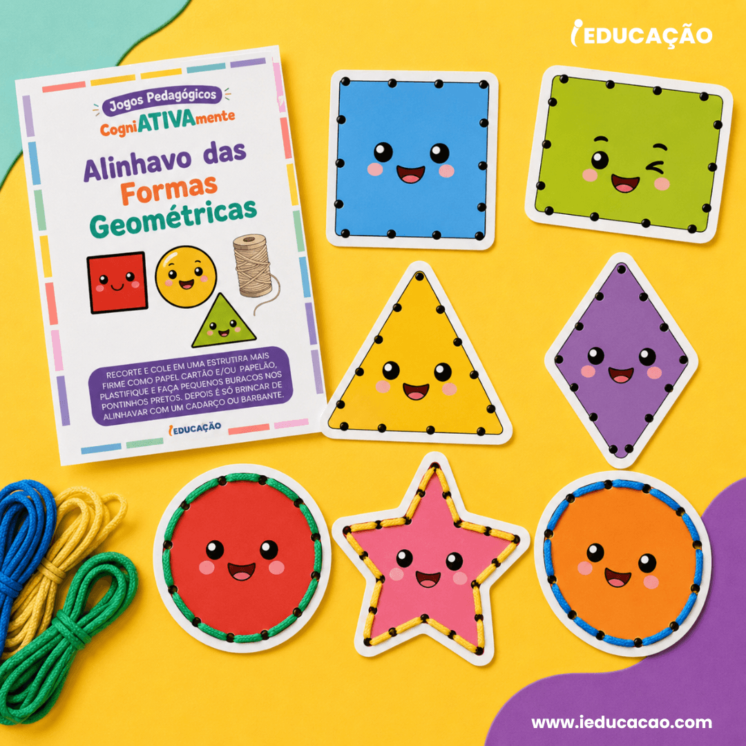 16 Jogos Pedagógicos para Habilidades Cognitivas e Raciocínio Lógico nas Férias Jogo Pedagógico para Imprimir - Jogo educativo Alinhavo das formas geométricas para Crianças - Atividades lúdicas matemática e conhecimentos gerais - Jogos Pedagógicos para Habilidades Cognitivas