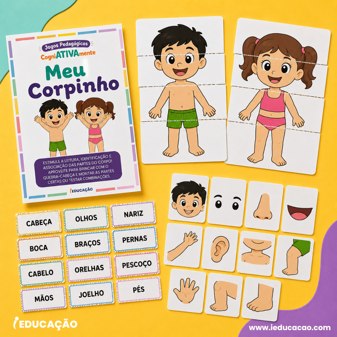 16 Jogos Pedagógicos para Habilidades Cognitivas e Raciocínio Lógico nas Férias Jogo Pedagógico para Imprimir - Jogo educativo de Esquema Corporal para Crianças - Atividades lúdicas - Jogos Pedagógicos para Habilidades Cognitivas e Raciocínio Lógico