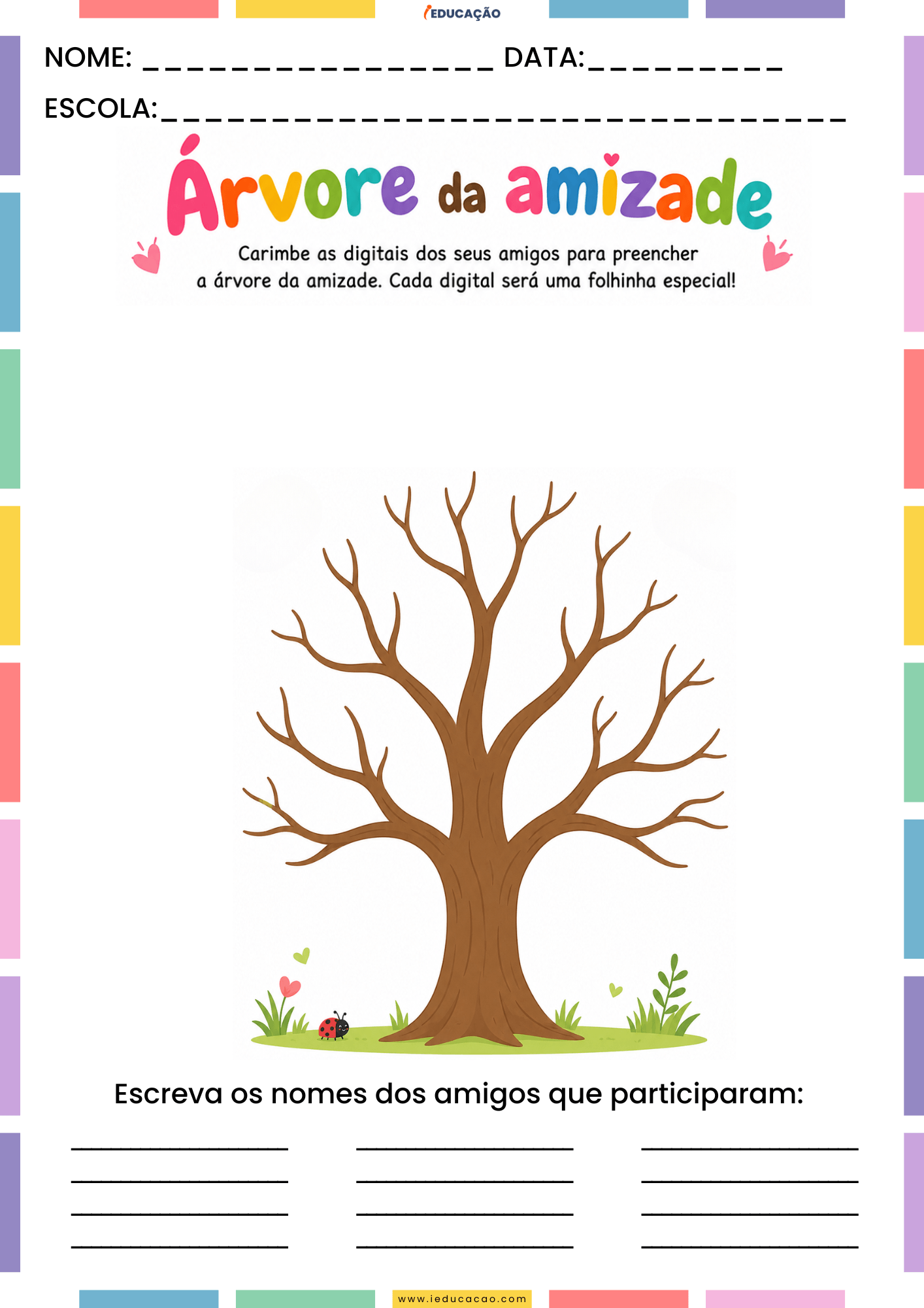 Atividades Sobre o Dia do Amigo na Educação Infantil Para Imprimir Atividade Árvore da amizade para o dia do amigo na educação infantil