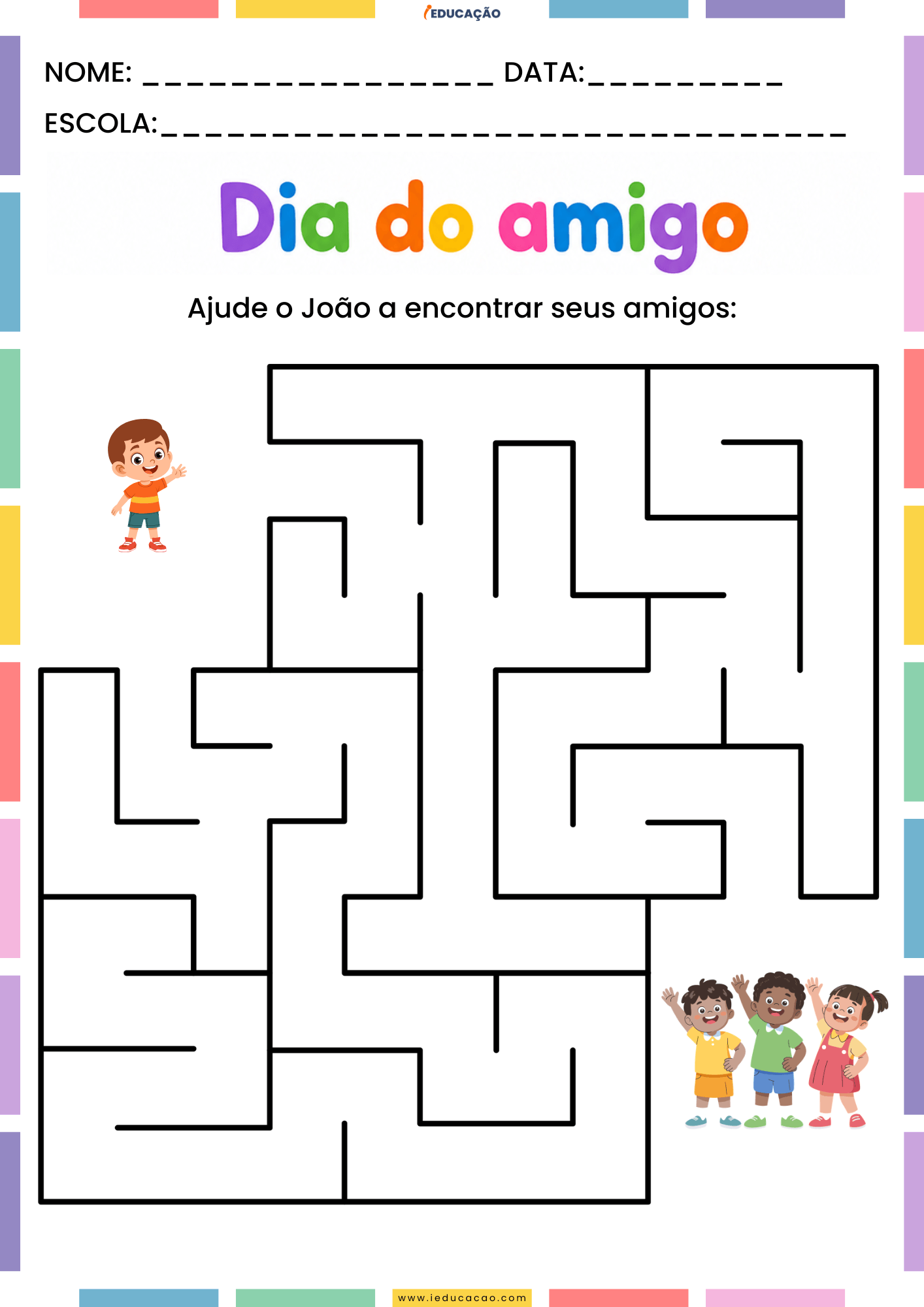 Atividades Sobre o Dia do Amigo na Educação Infantil Para Imprimir Atividade de labirinto para imprimir sobre o dia do amigo