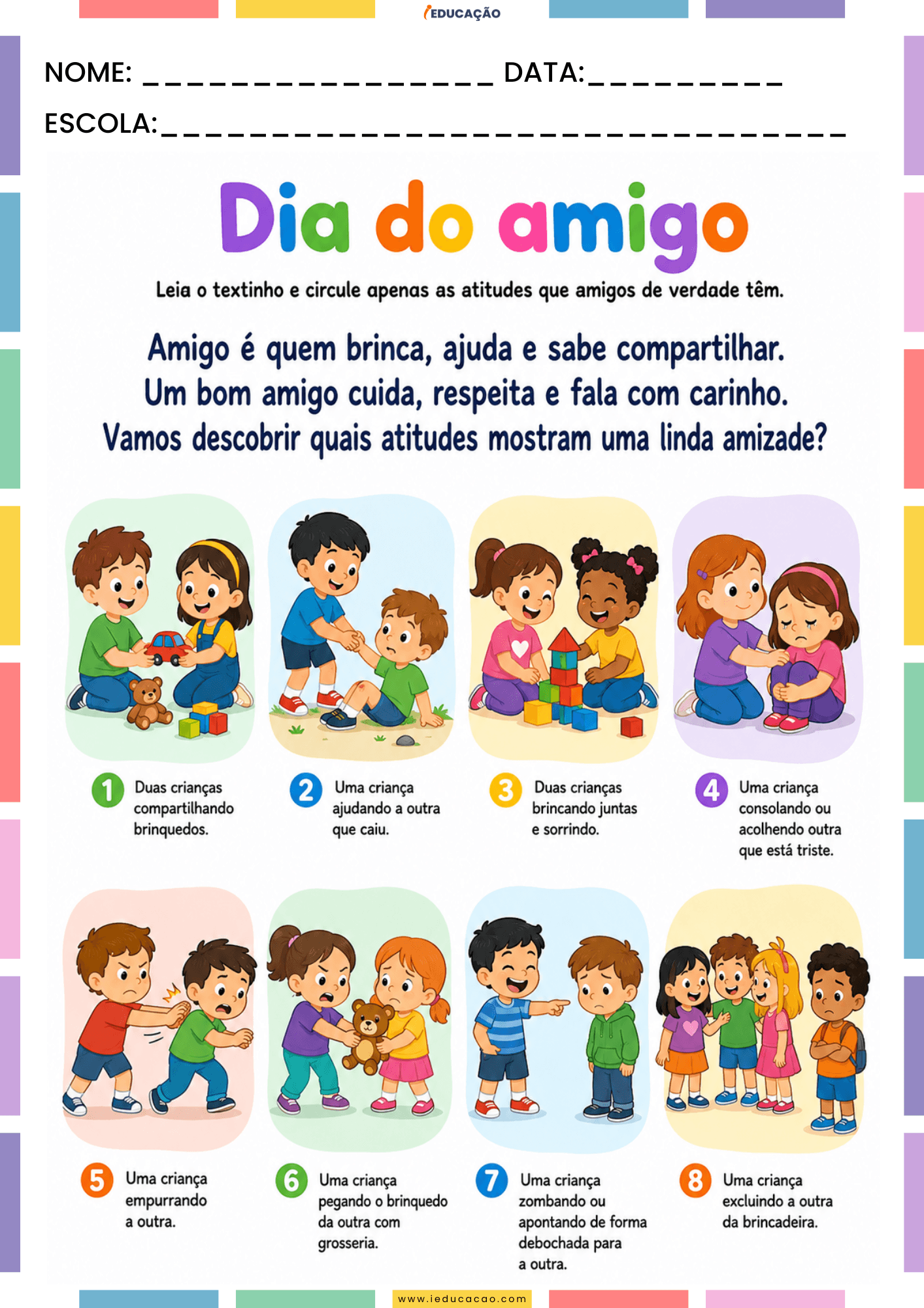 Atividades Sobre o Dia do Amigo na Educação Infantil Para Imprimir Atividades Dia do Amigo na Educação Infantil - Atividades para Educação infantil sobre amizade